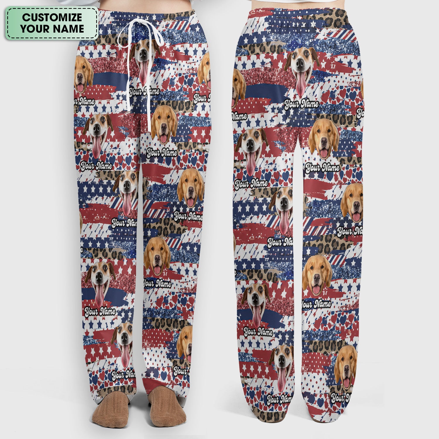 Custom Dog Photo Flag Pattern Scrub Set, Scrub Pants and V Neck Top