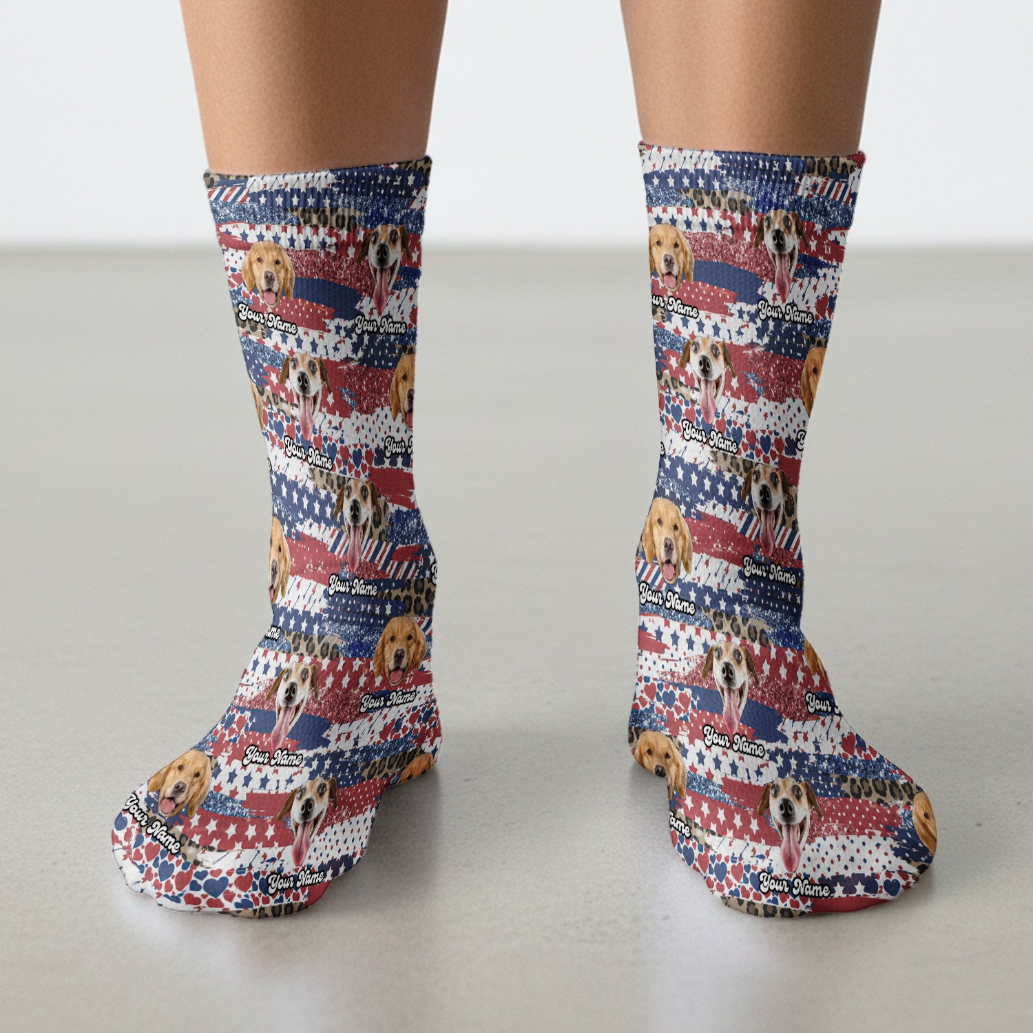 Custom Dog Photo Flag Pattern Socks, Adult Socks for Men and Women