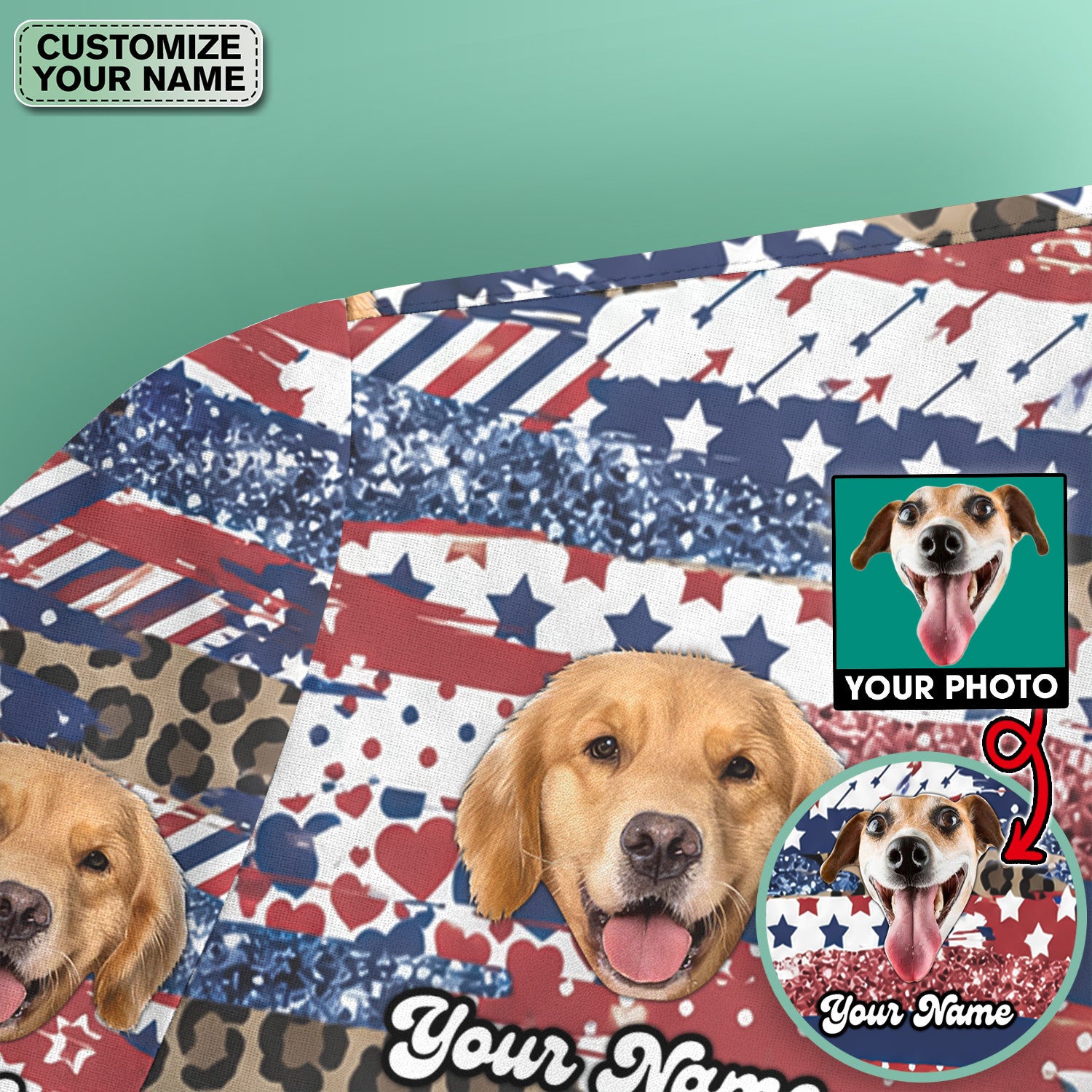 Custom Dog Photo Flag Pattern Scrub Top, Comfortable Scrubs for Nurses