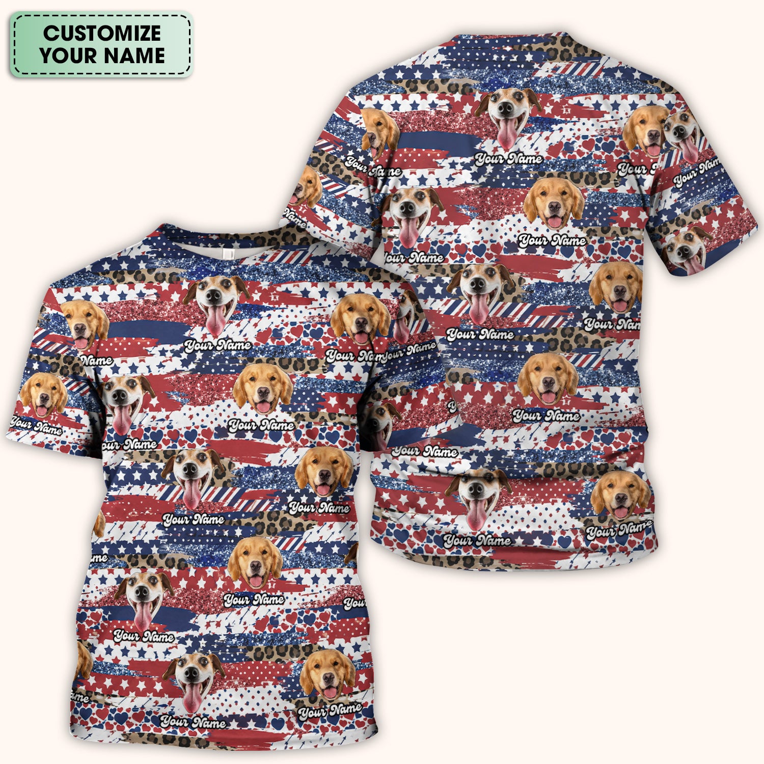 Custom Dog Photo Flag Pattern Scrub Top, Comfortable Scrubs for Nurses