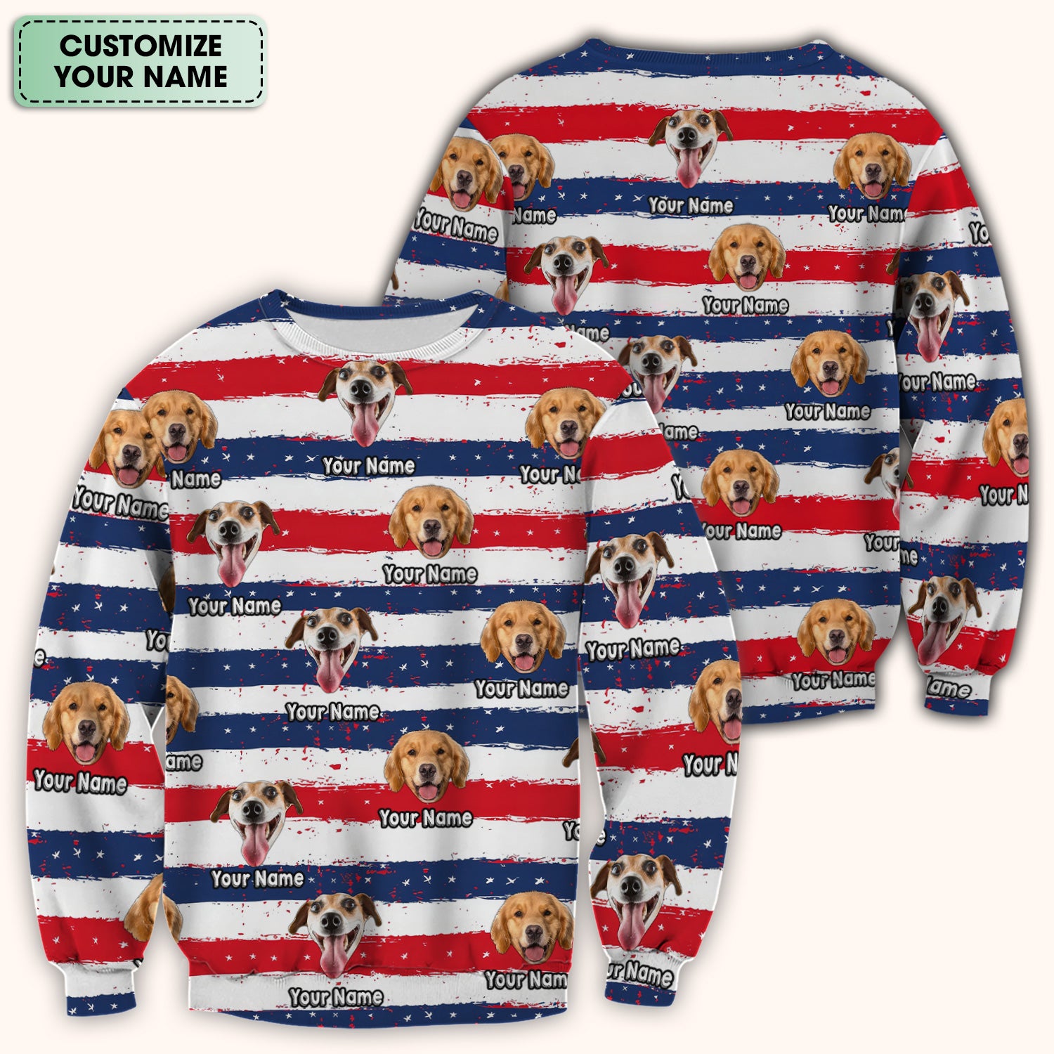 Personalized Dog Flag Stripe Pattern Scrub Top, Comfortable Scrubs for Nurses