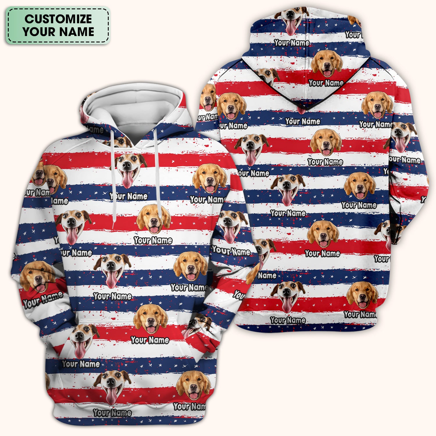 Personalized Dog Flag Stripe Pattern Scrub Top, Comfortable Scrubs for Nurses