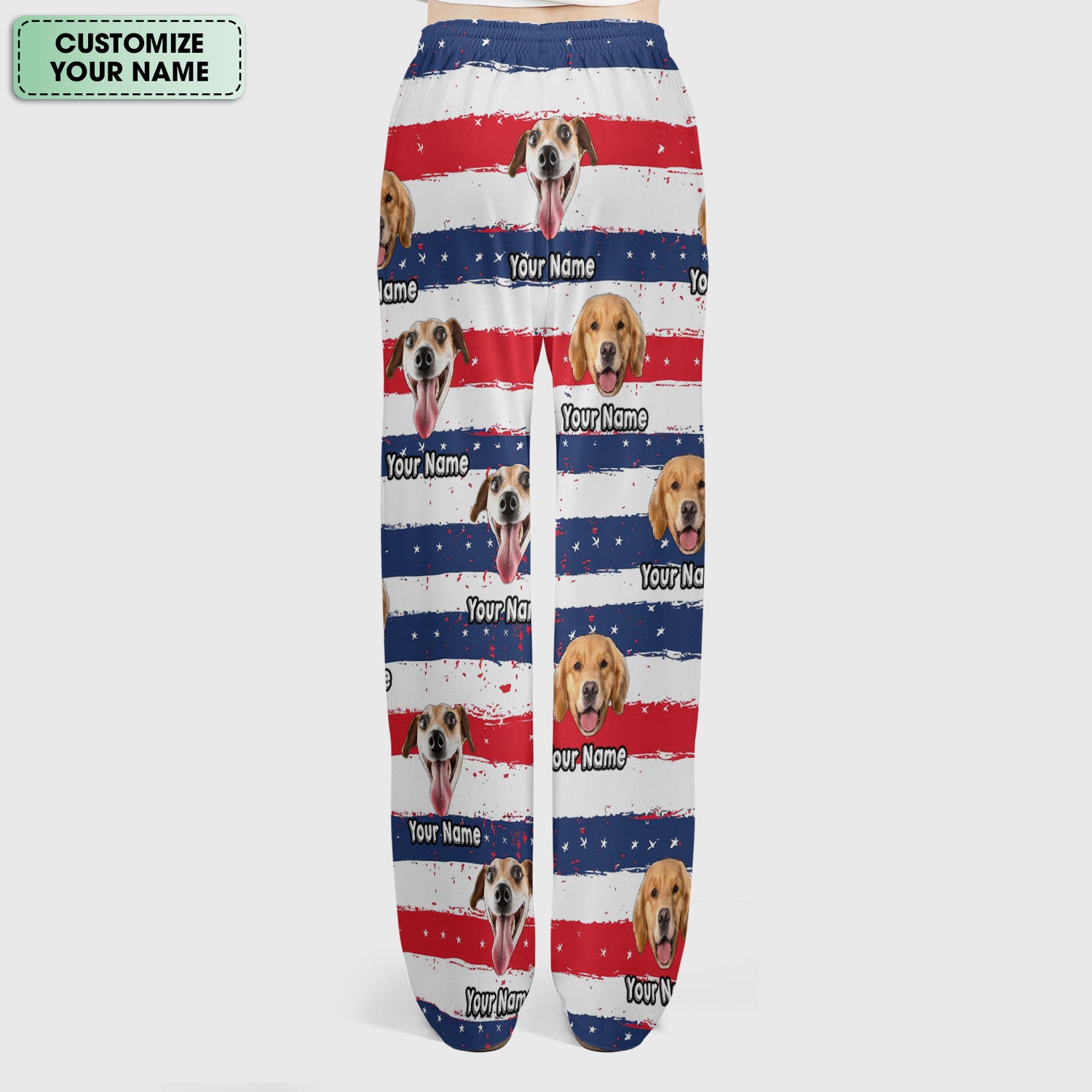 Personalized Dog Flag Stripe Pattern Scrub Set, Scrub Pants and V Neck Top