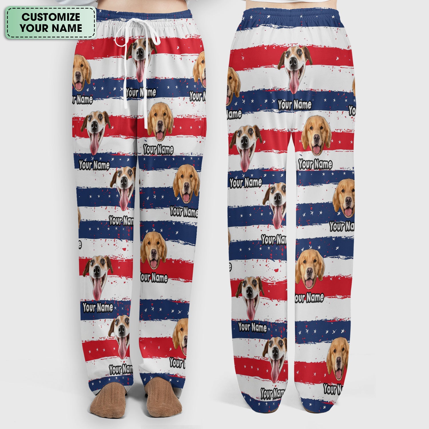 Personalized Dog Flag Stripe Pattern Scrub Set, Scrub Pants and V Neck Top