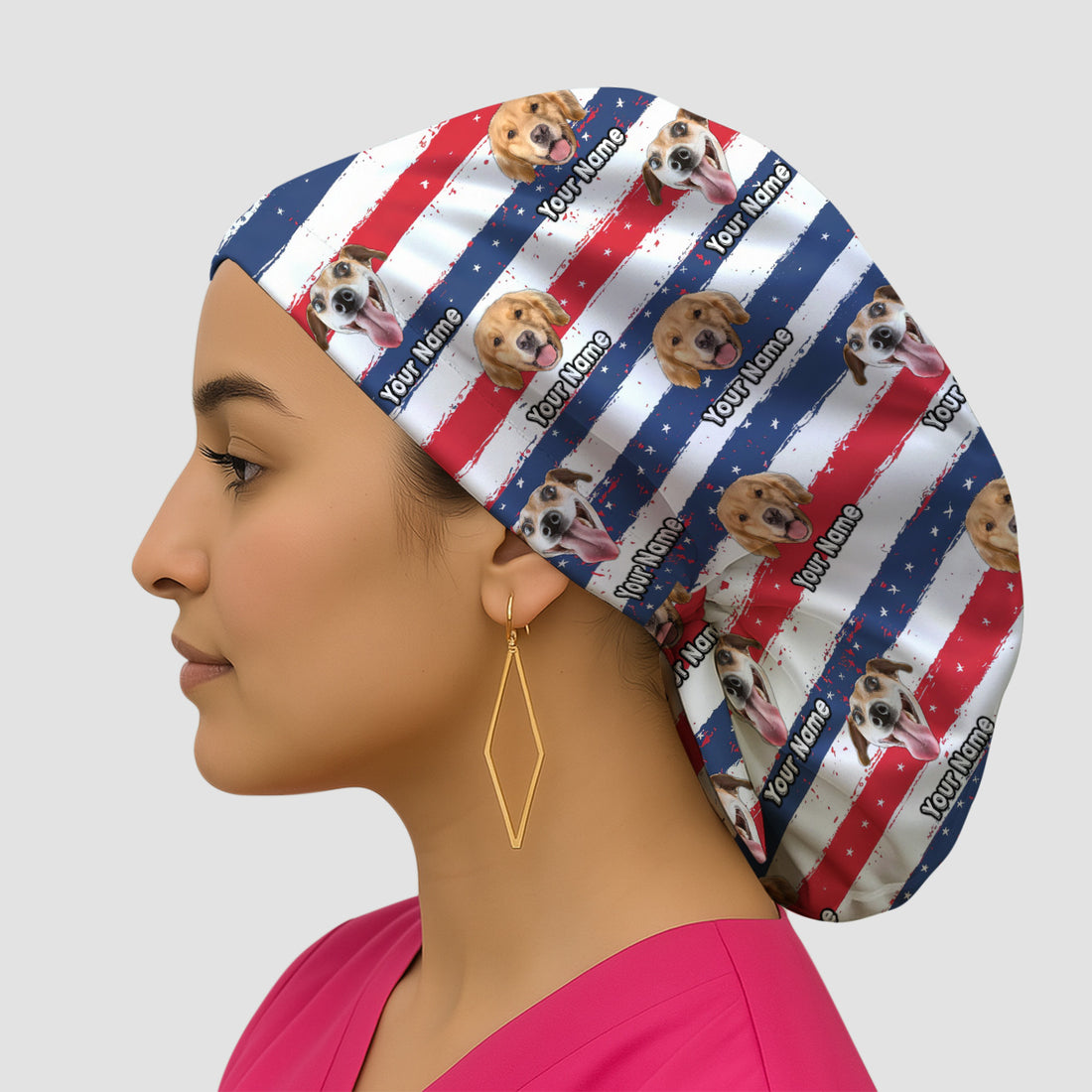 Personalized Dog Flag Stripe Pattern Scrub Cap, Surgical Caps for Doctors