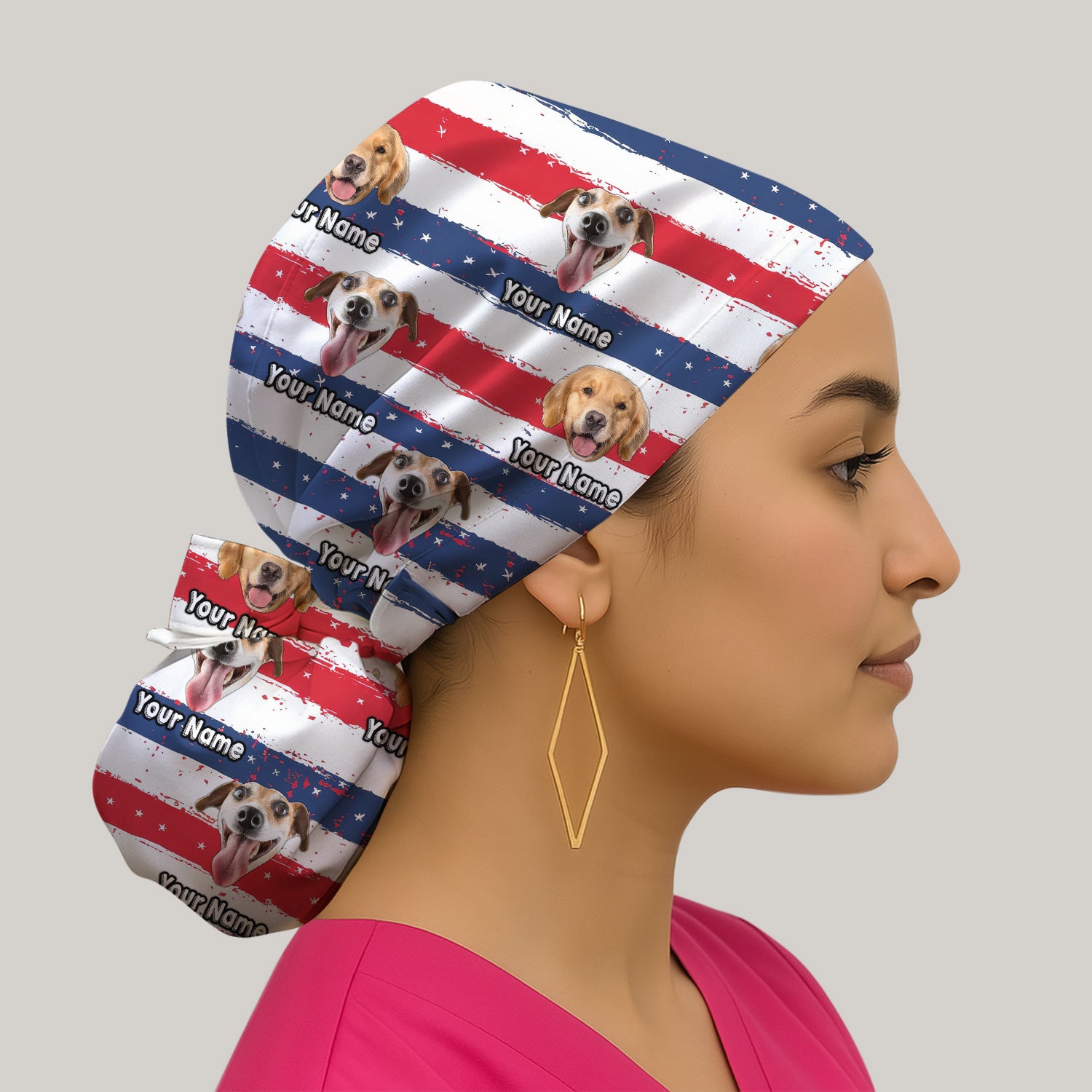 Personalized Dog Flag Stripe Pattern Scrub Cap, Surgical Caps for Doctors