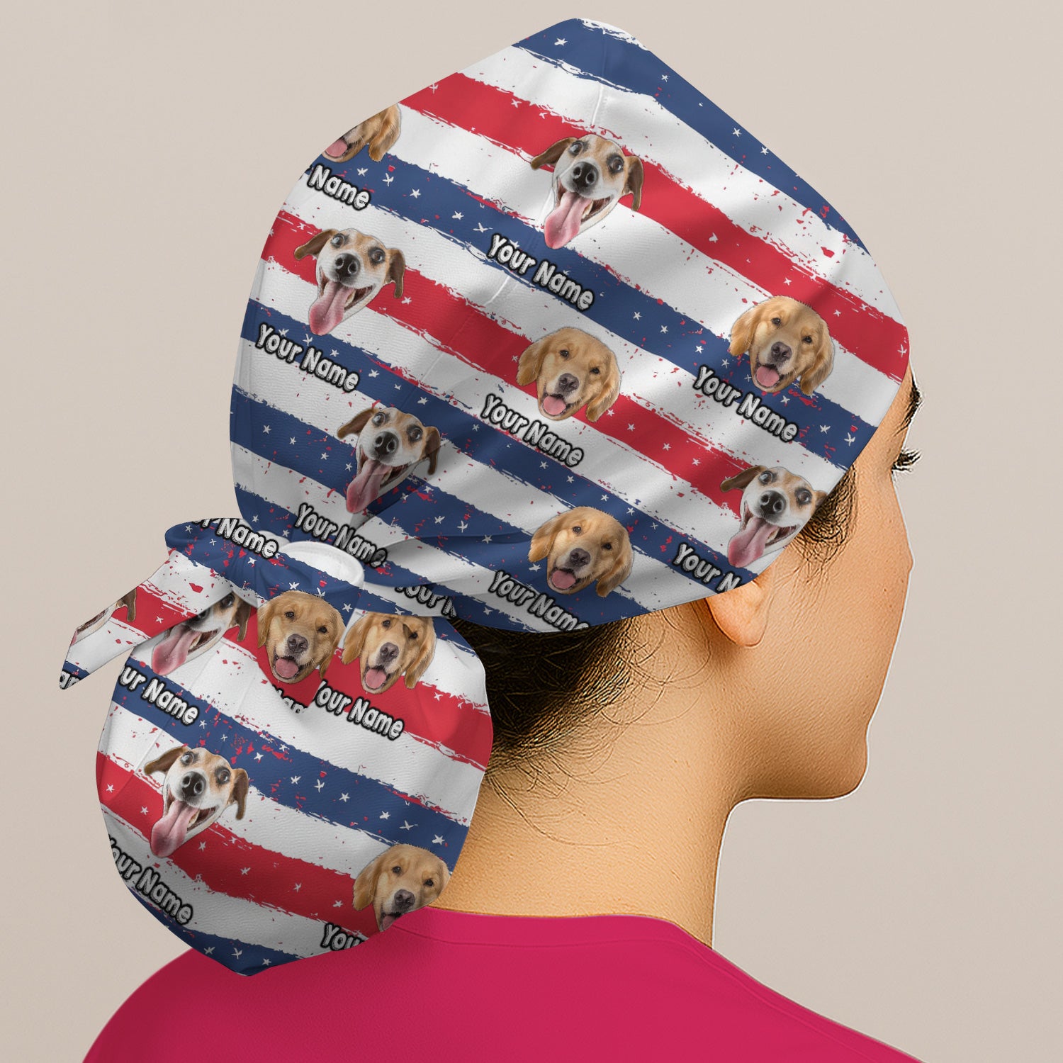 Personalized Dog Flag Stripe Pattern Scrub Cap, Surgical Caps for Doctors