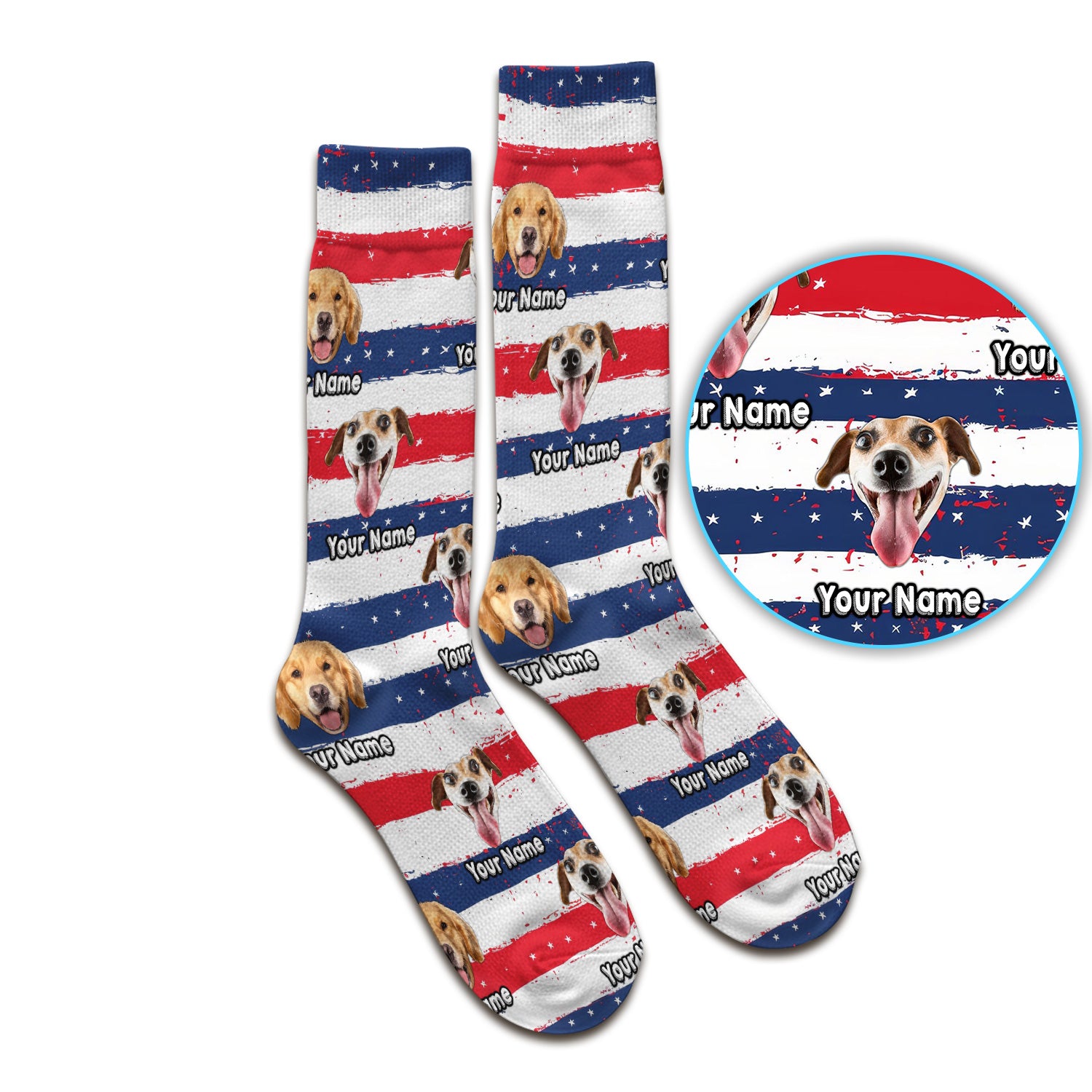 Personalized Dog Flag Stripe Pattern Socks, Adult Socks for Men and Women