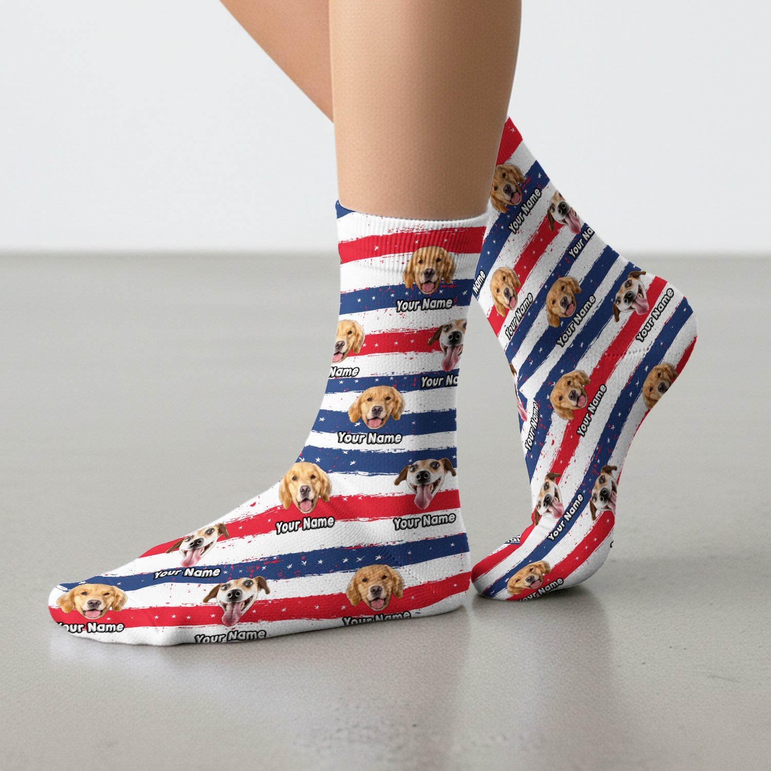Personalized Dog Flag Stripe Pattern Socks, Adult Socks for Men and Women