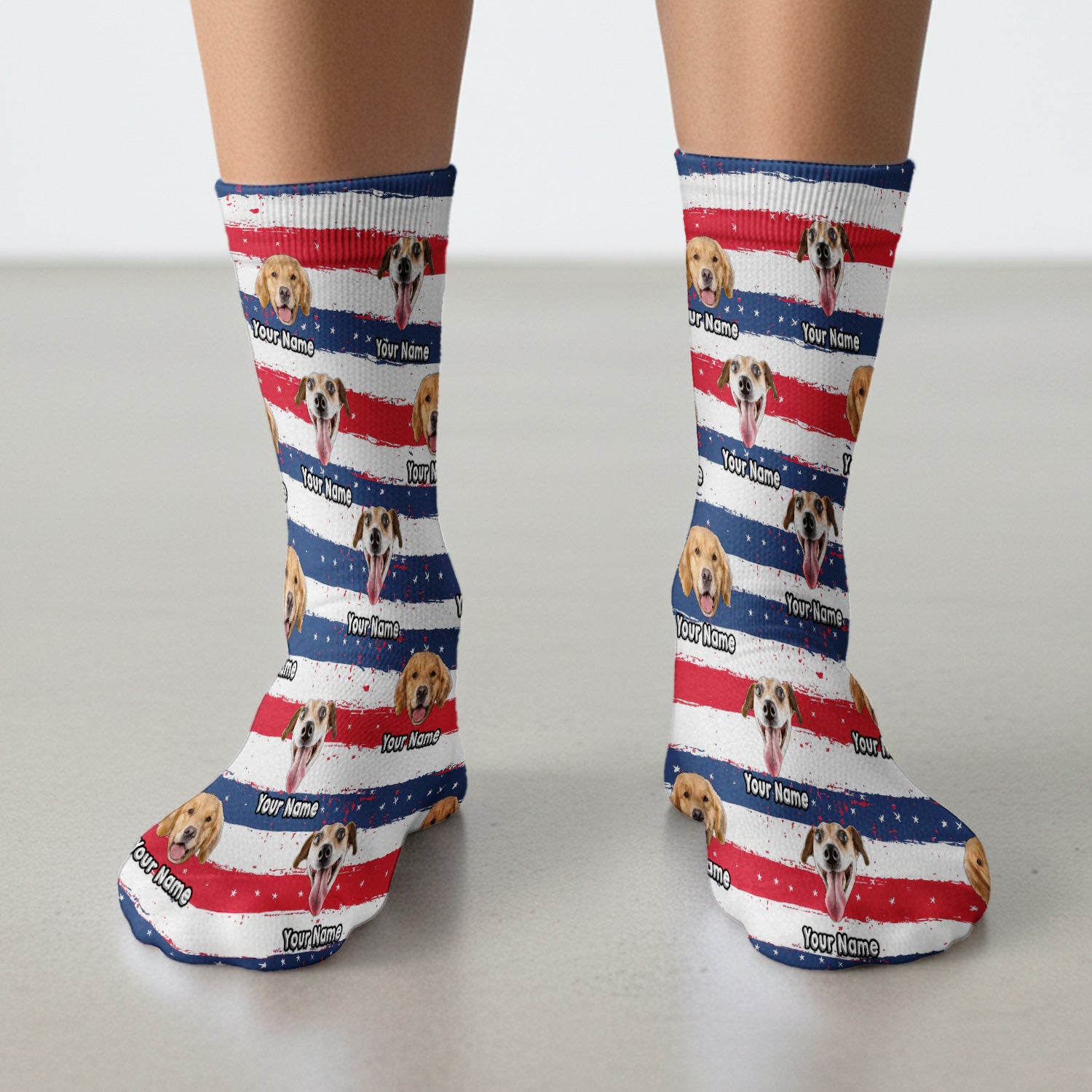 Personalized Dog Flag Stripe Pattern Socks, Adult Socks for Men and Women