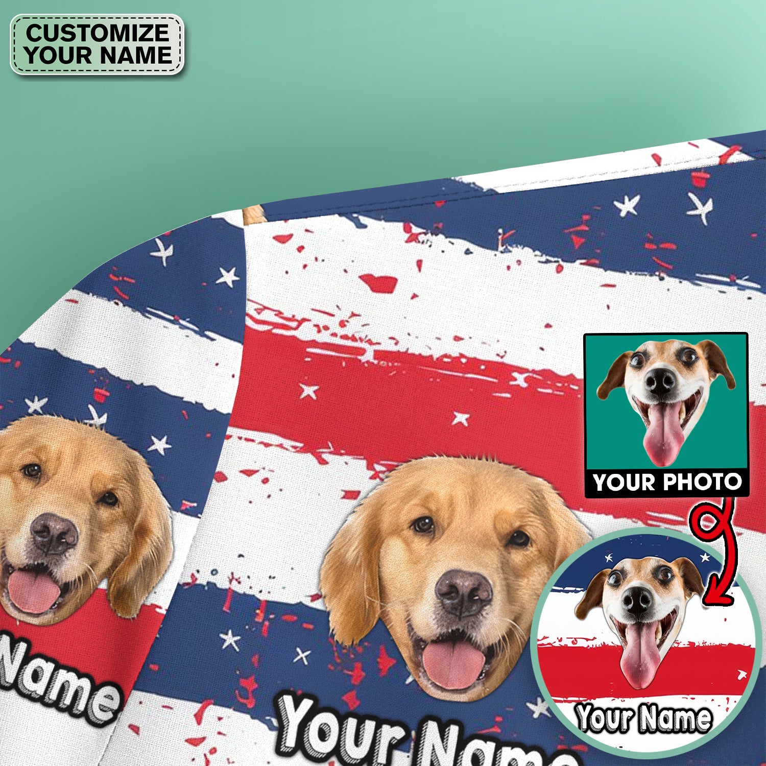 Personalized Dog Flag Stripe Pattern Scrub Top, Comfortable Scrubs for Nurses