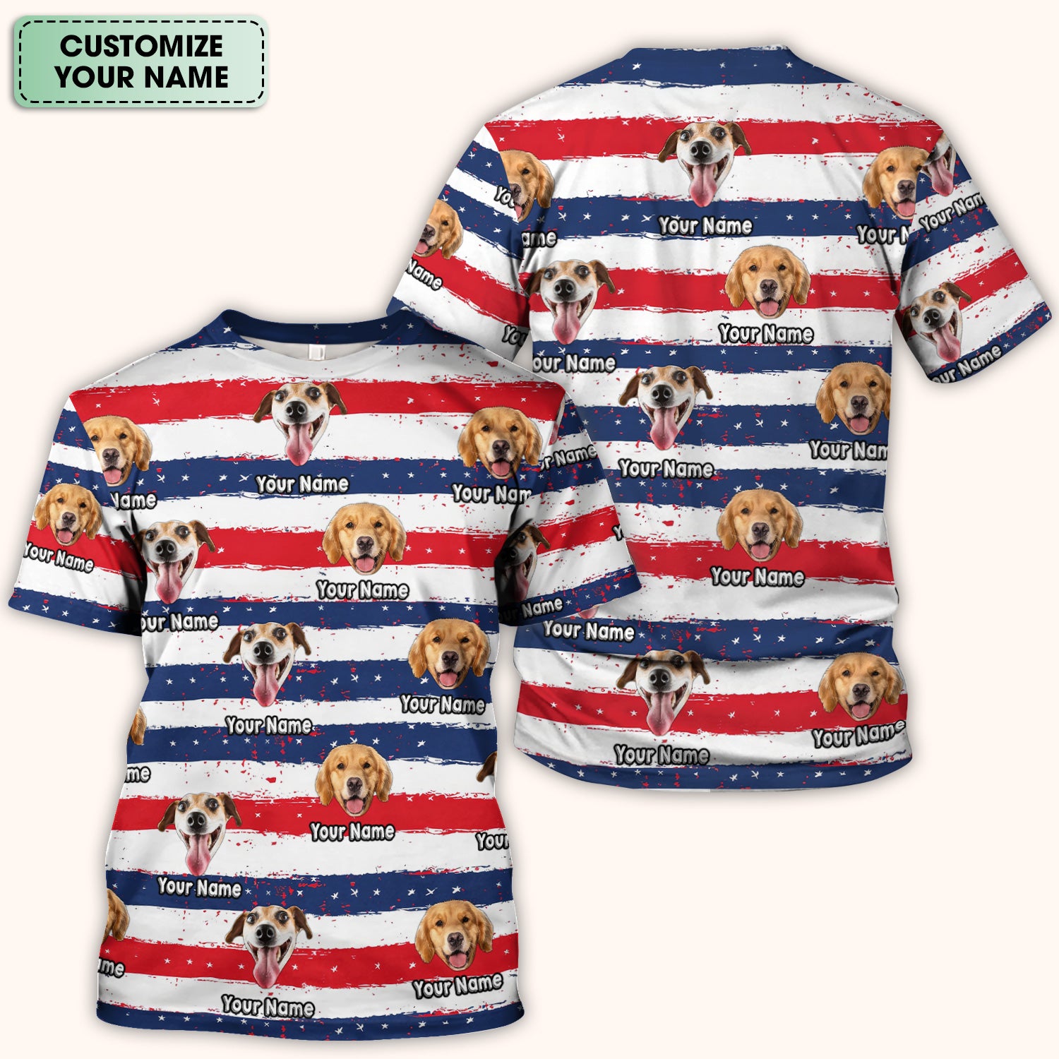 Personalized Dog Flag Stripe Pattern Scrub Top, Comfortable Scrubs for Nurses