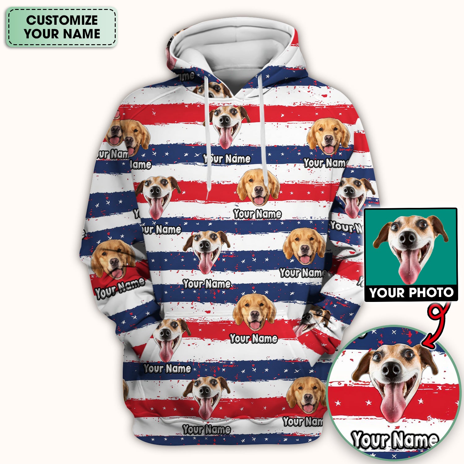Personalized Dog Flag Stripe Pattern Scrub Top, Comfortable Scrubs for Nurses
