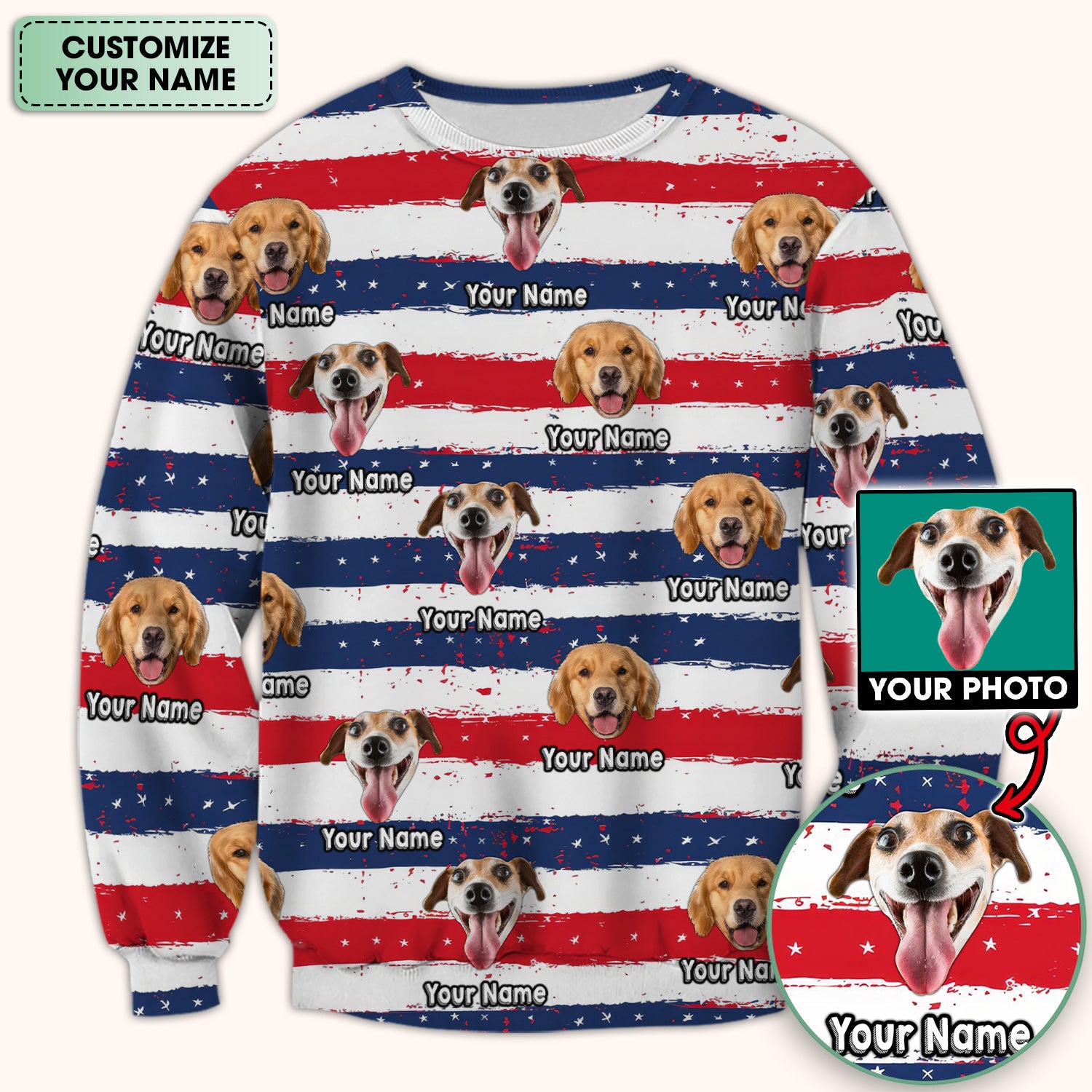 Personalized Dog Flag Stripe Pattern Scrub Top, Comfortable Scrubs for Nurses