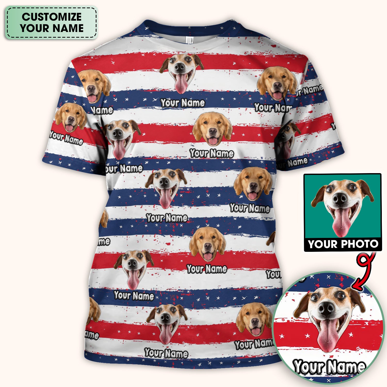 Personalized Dog Flag Stripe Pattern Scrub Top, Comfortable Scrubs for Nurses