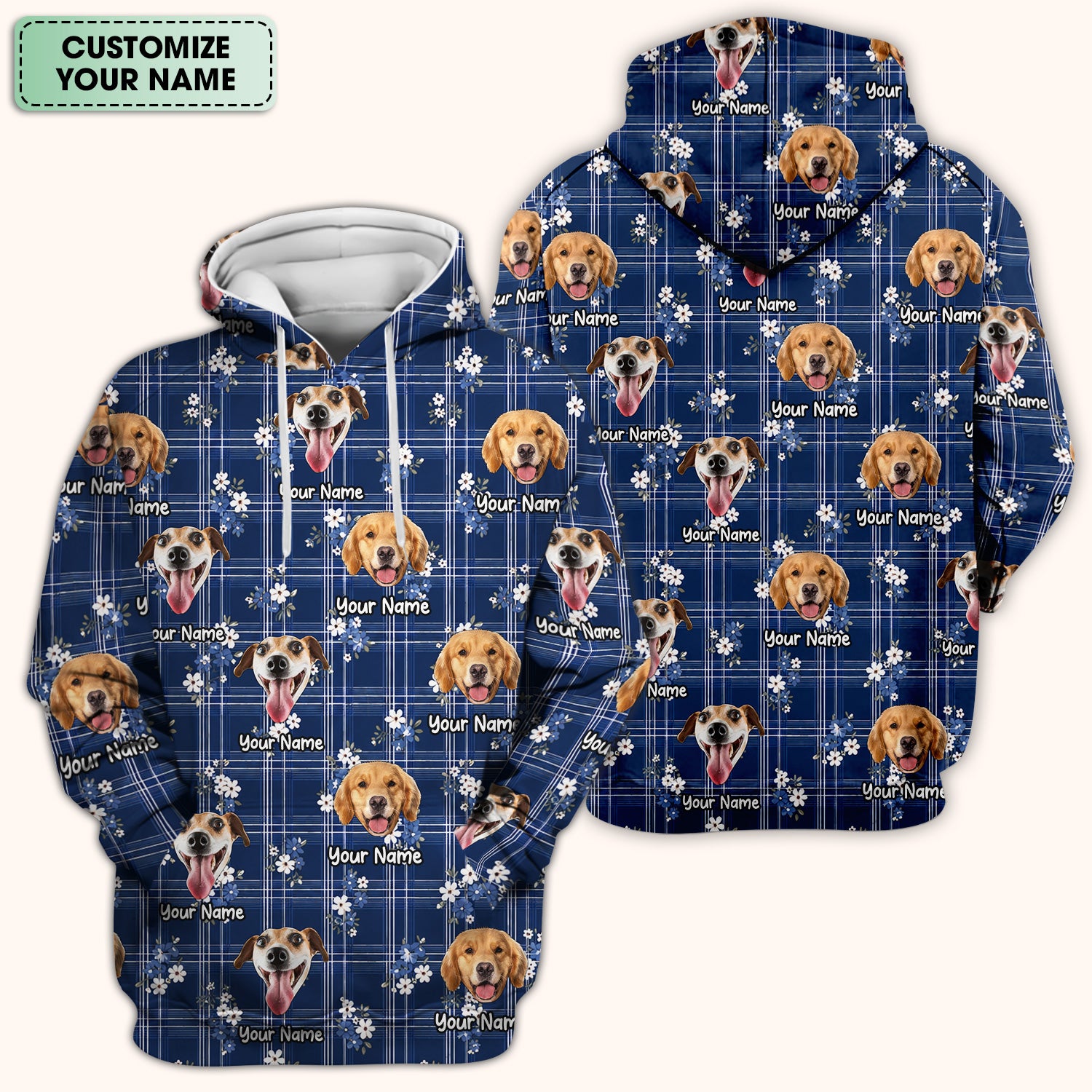 Custom Face Dog With Floral Plaid Pattern Scrub Top, Comfortable Scrubs for Nurses
