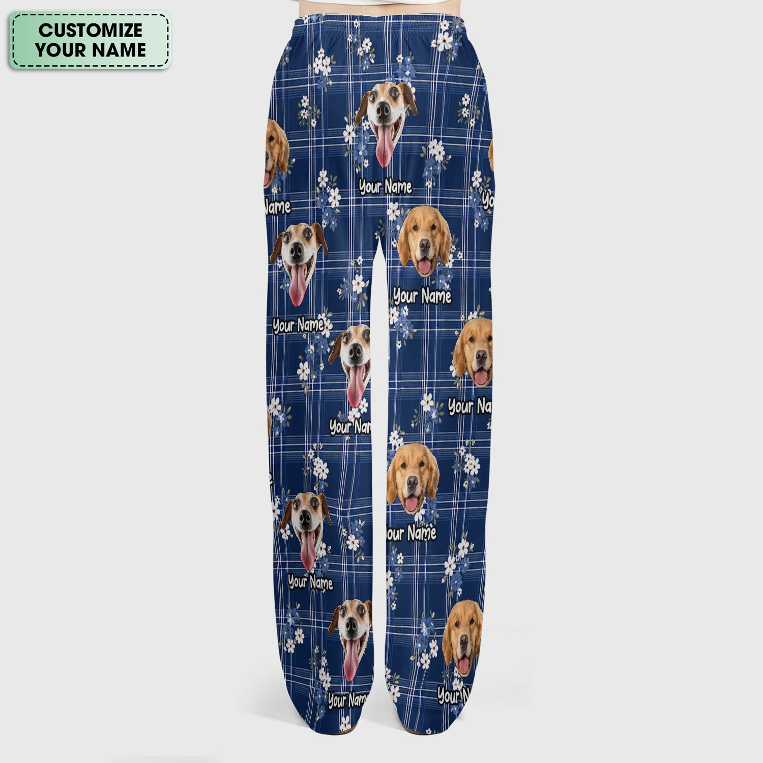 Custom Face Dog With Floral Plaid Pattern Scrub Set, Scrub Pants and V Neck Top