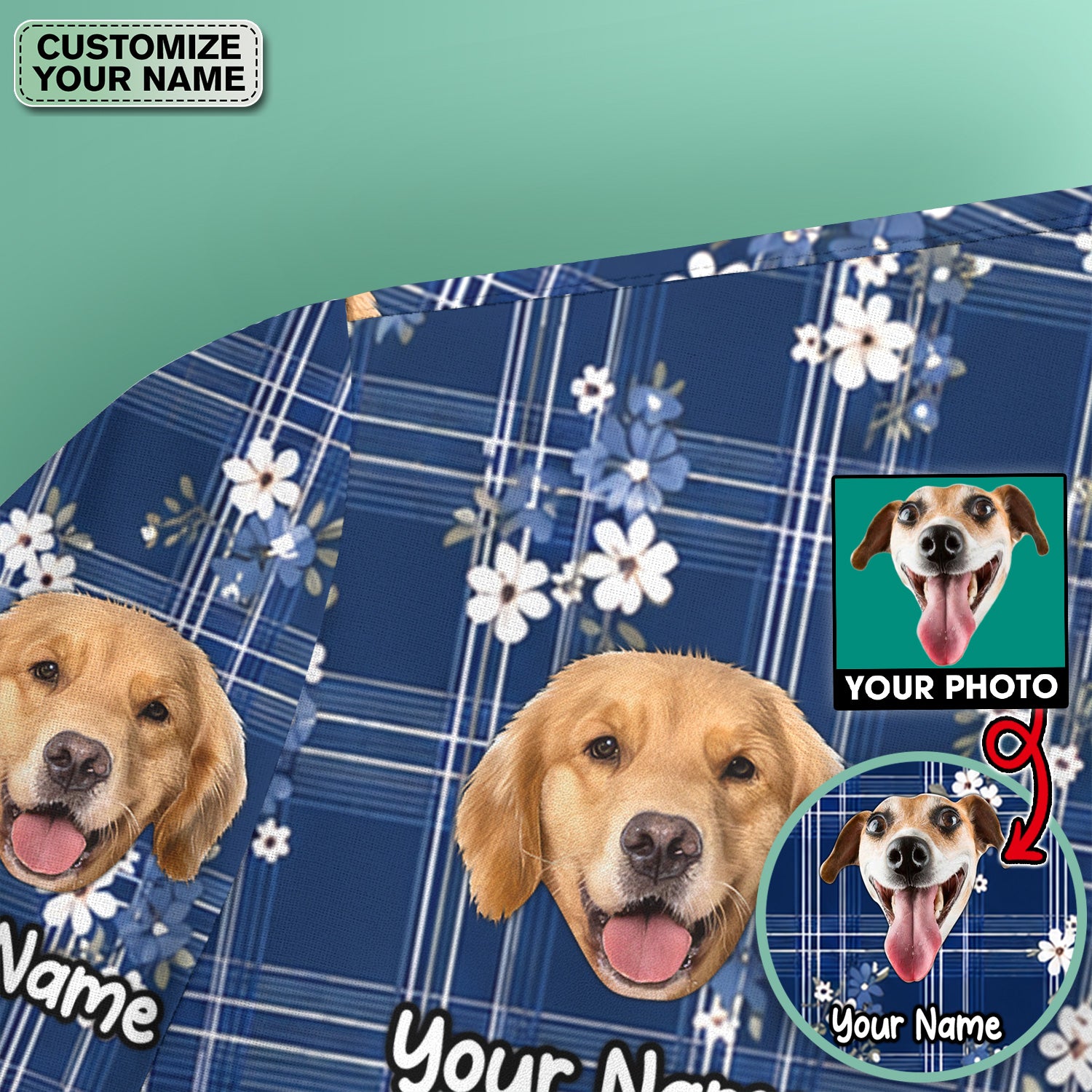 Custom Face Dog With Floral Plaid Pattern Scrub Top, Comfortable Scrubs for Nurses