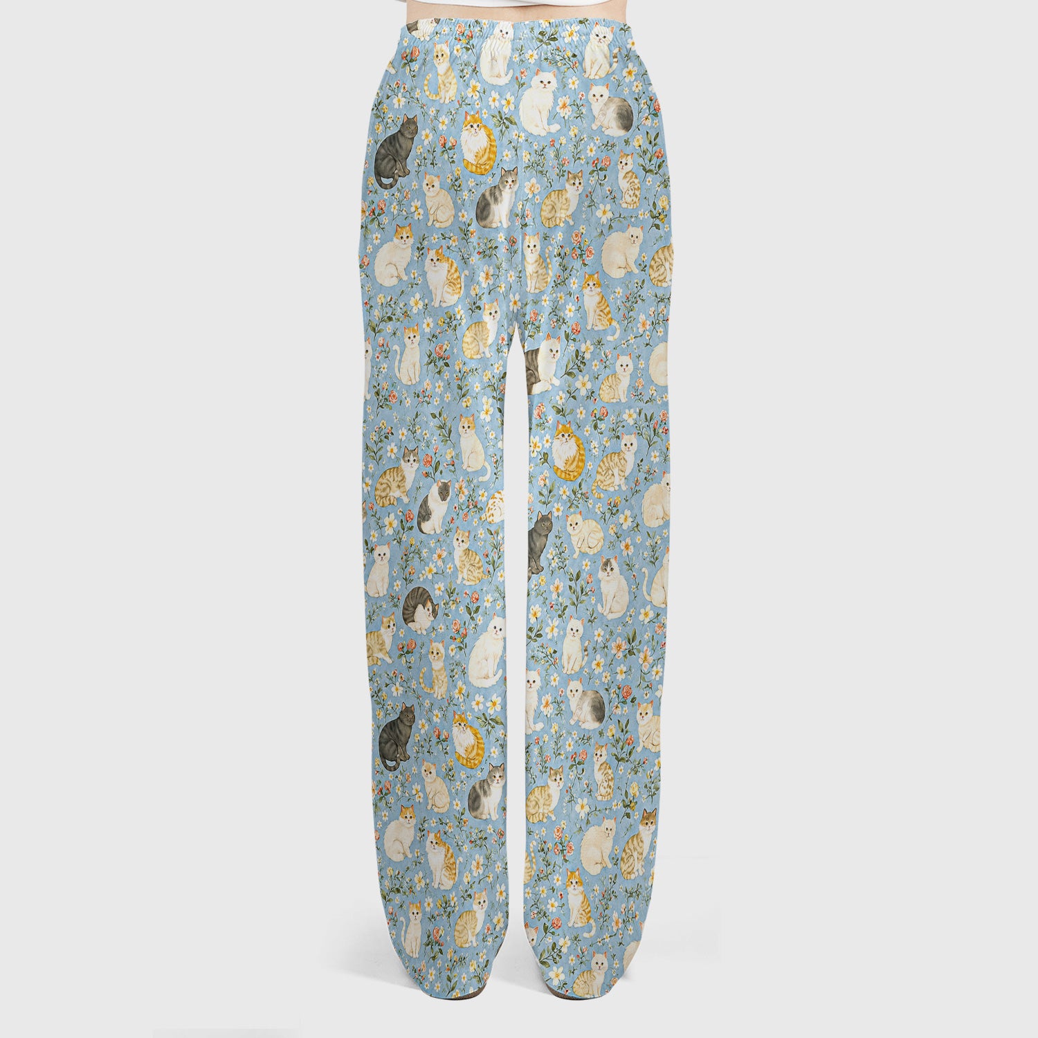Vintage Floral Cat Garden Pattern Scrub Set, Scrub Pants and V Neck Top