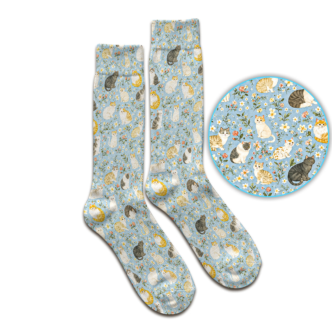 Vintage Floral Cat Garden Pattern Socks, Adult Socks for Men and Women