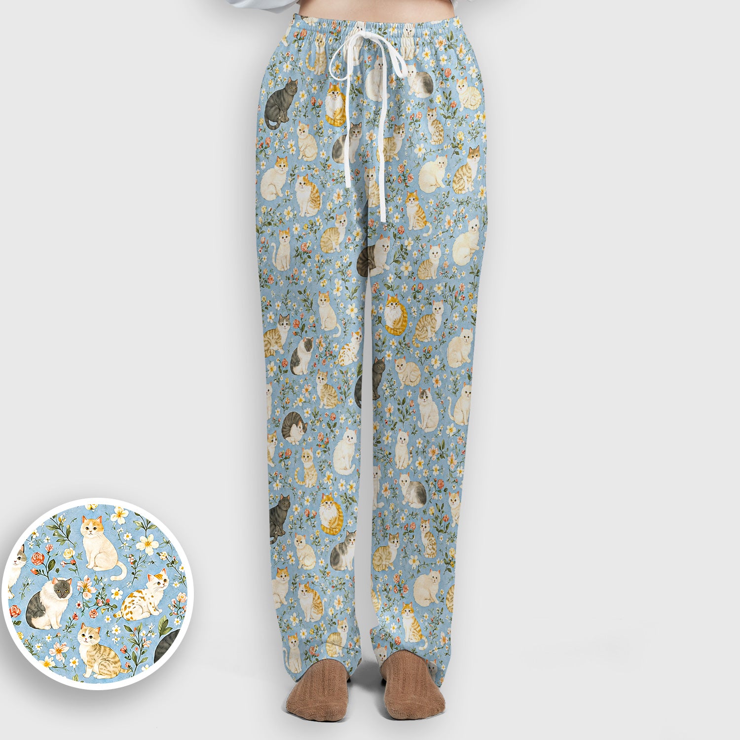 Vintage Floral Cat Garden Pattern Scrub Set, Scrub Pants and V Neck Top