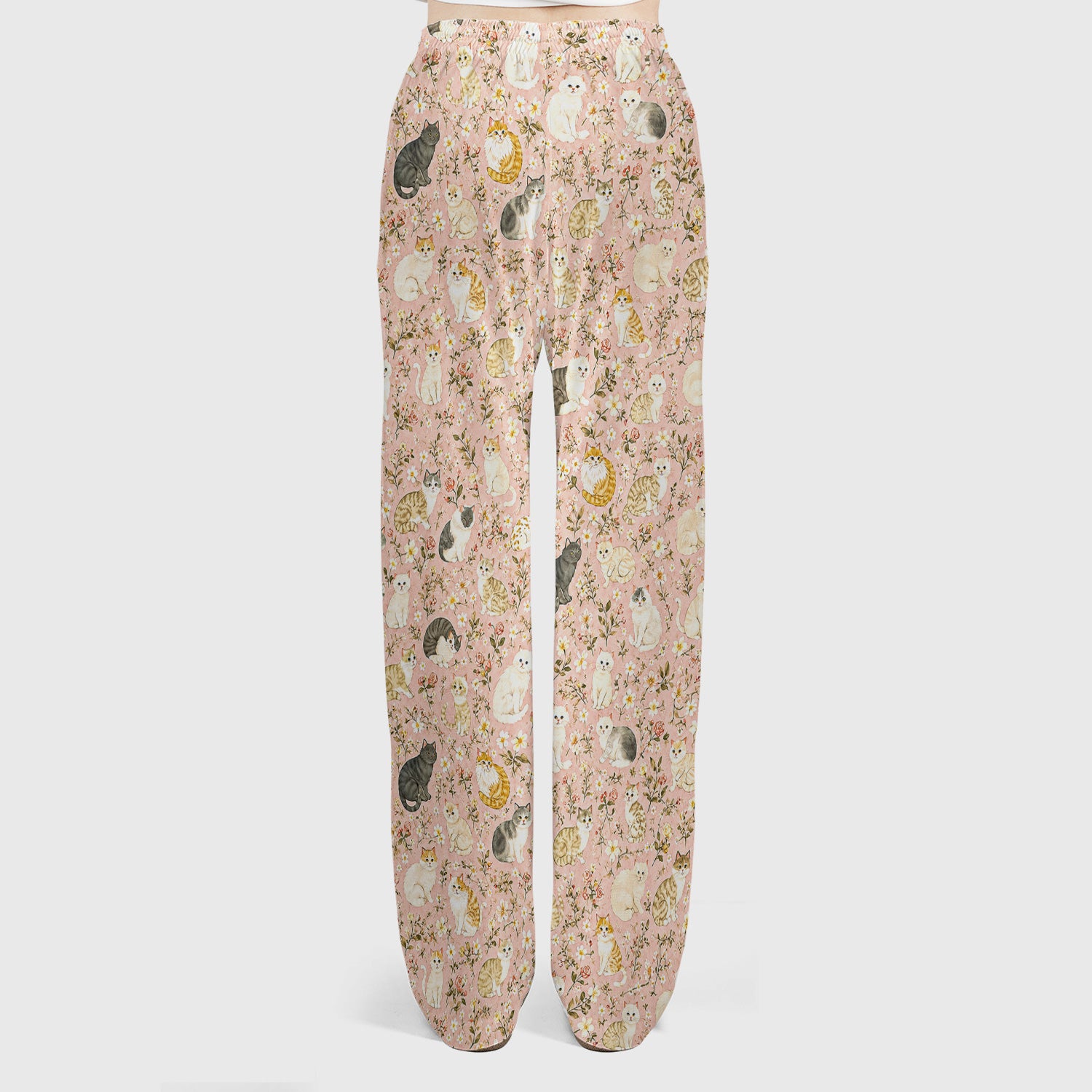 Vintage Floral Cat Garden Pattern Scrub Set, Scrub Pants and V Neck Top
