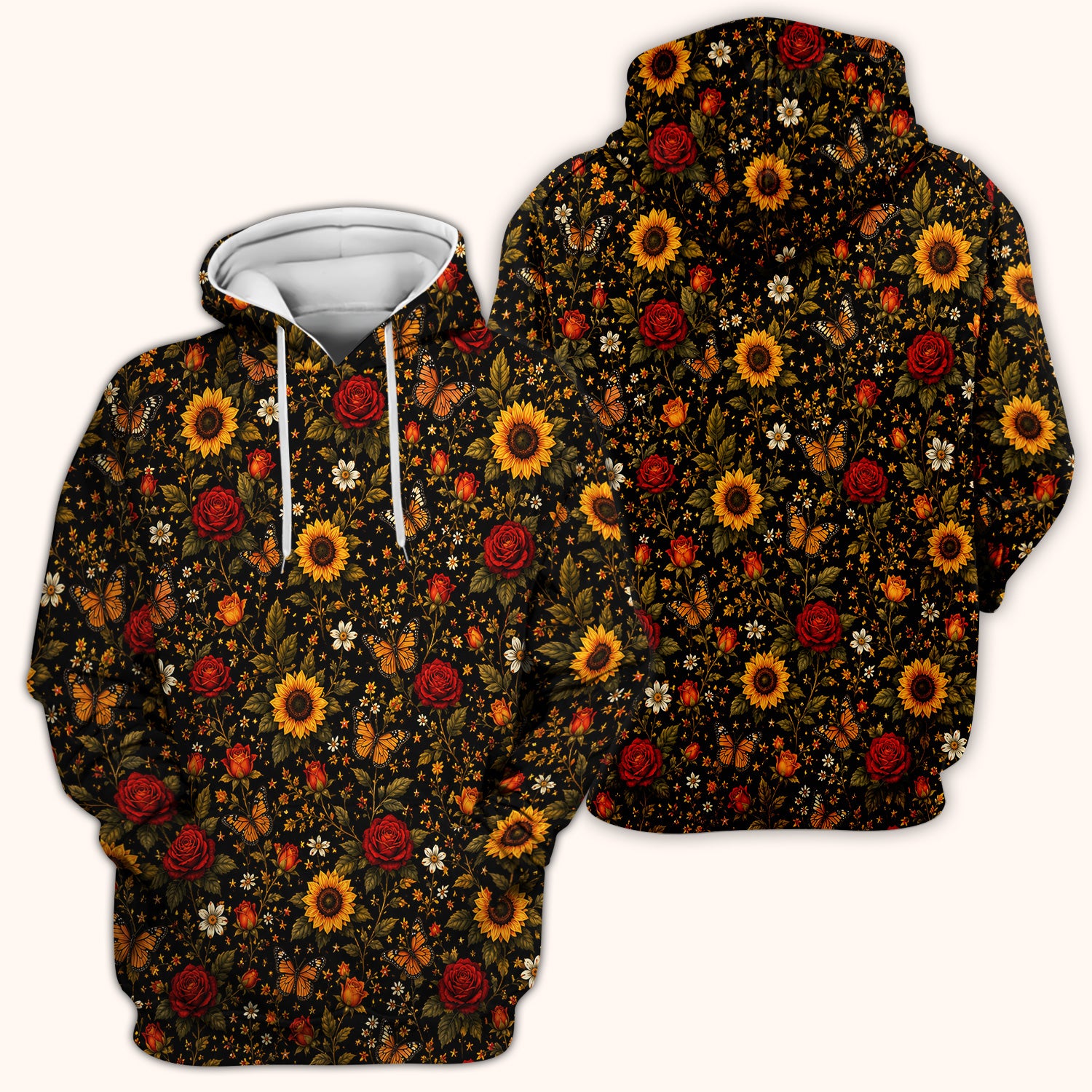 Autumn Sunflower Rose Butterfly Pattern Scrub Top, Comfortable Scrubs for Nurses