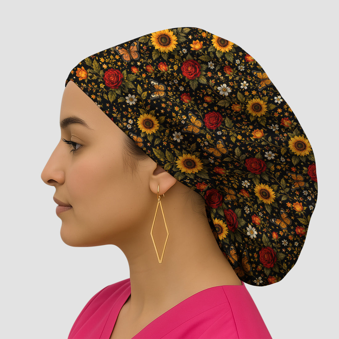 Autumn Sunflower Rose Butterfly Pattern Scrub Cap, Surgical Caps for Doctors
