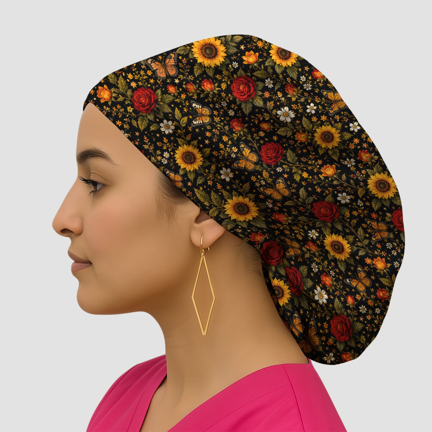 Autumn Sunflower Rose Butterfly Pattern Scrub Cap, Surgical Caps for Doctors