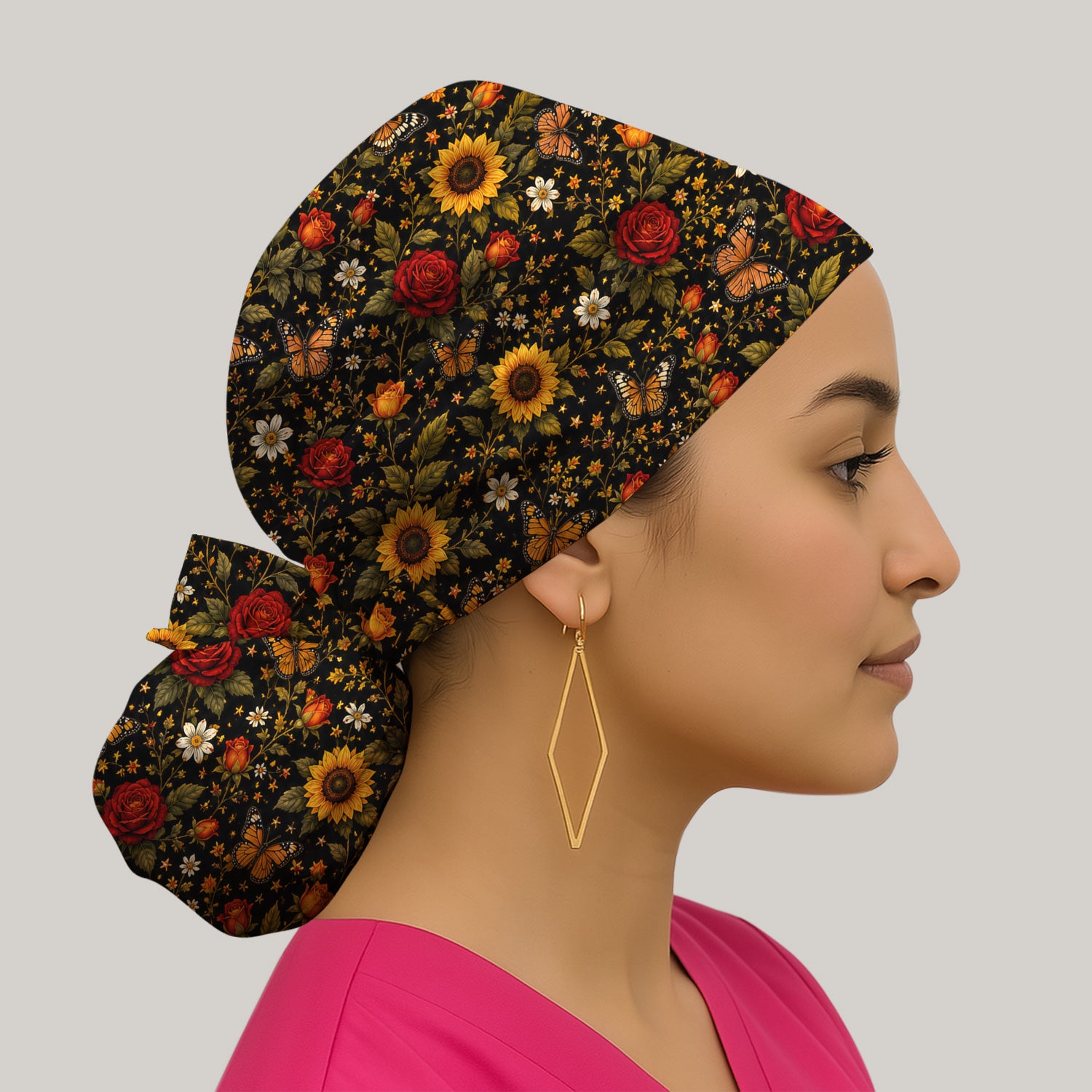 Autumn Sunflower Rose Butterfly Pattern Scrub Cap, Surgical Caps for Doctors