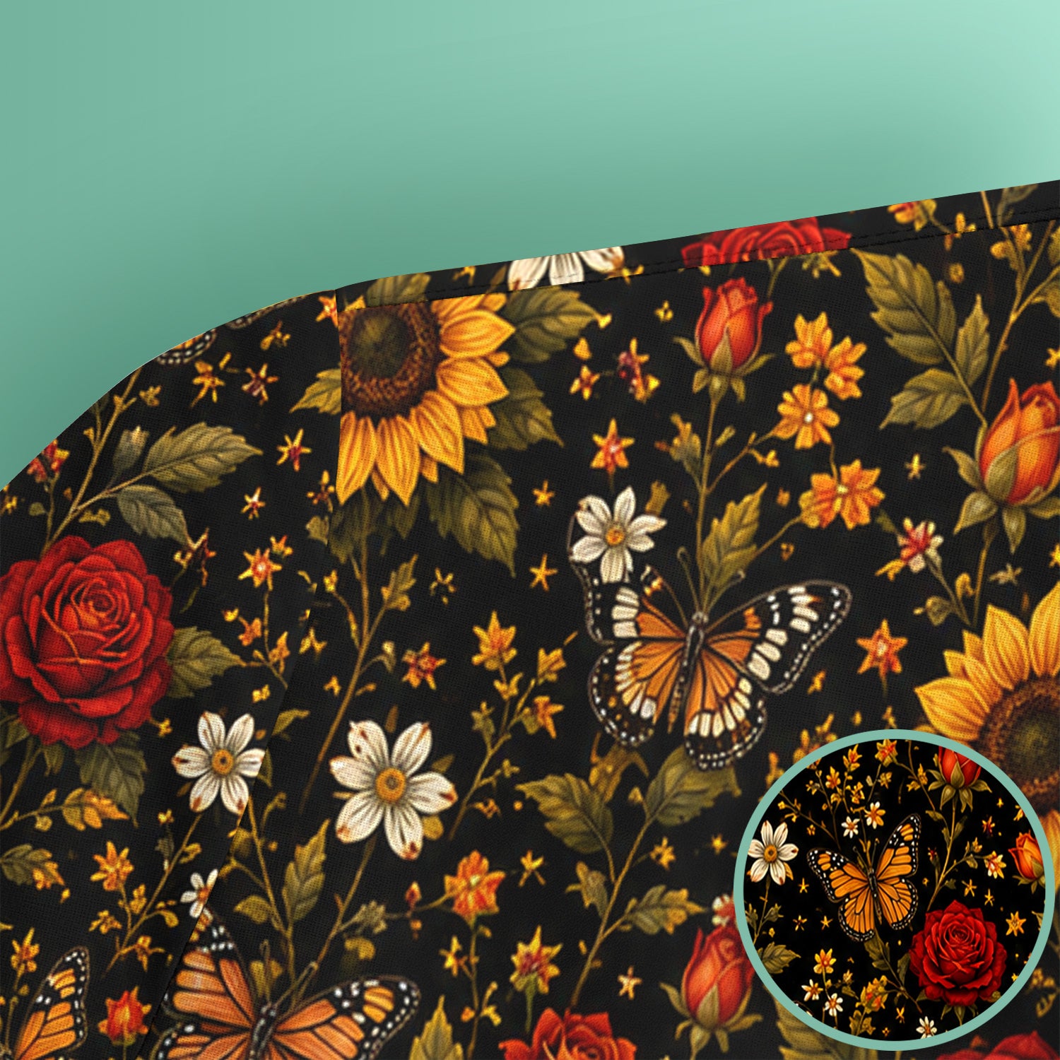 Autumn Sunflower Rose Butterfly Pattern Scrub Top, Comfortable Scrubs for Nurses