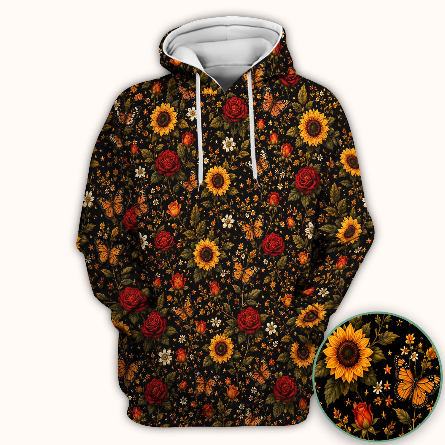 Autumn Sunflower Rose Butterfly Pattern Scrub Top, Comfortable Scrubs for Nurses