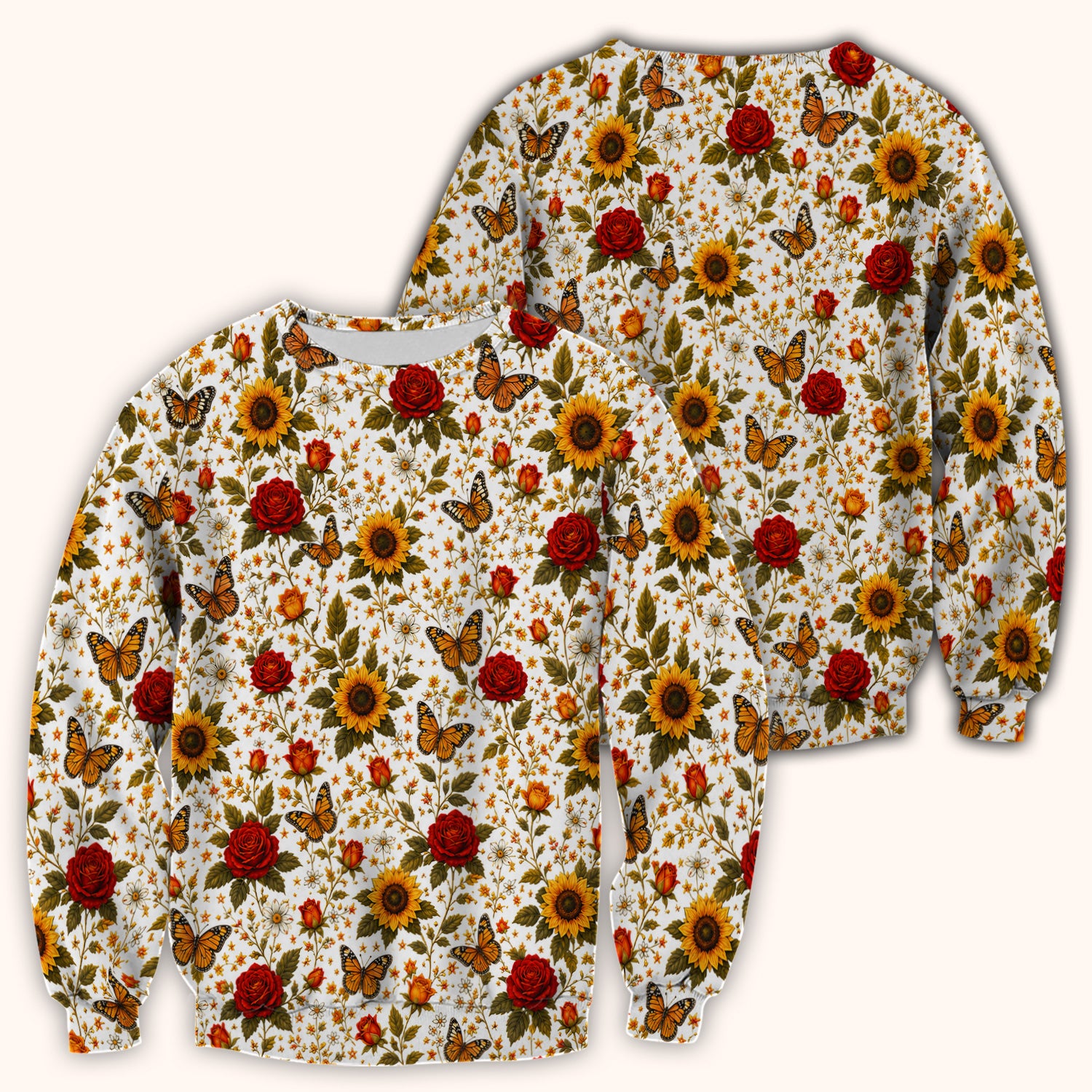 Autumn Sunflower Rose Butterfly Pattern Scrub Top, Comfortable Scrubs for Nurses