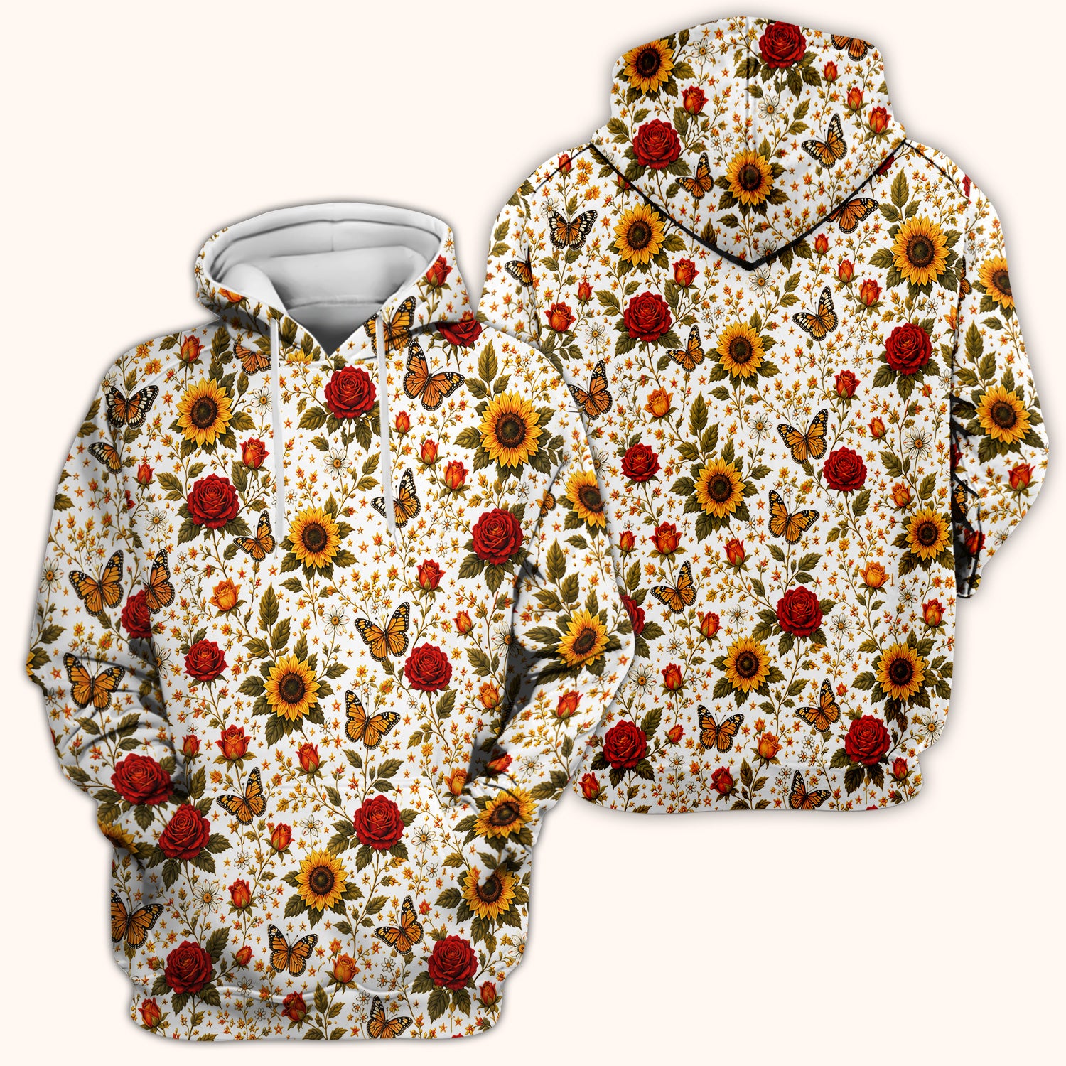 Autumn Sunflower Rose Butterfly Pattern Scrub Top, Comfortable Scrubs for Nurses
