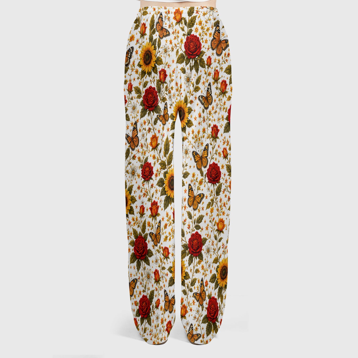 Autumn Sunflower Rose Butterfly Pattern Scrub Set, Scrub Pants and V Neck Top