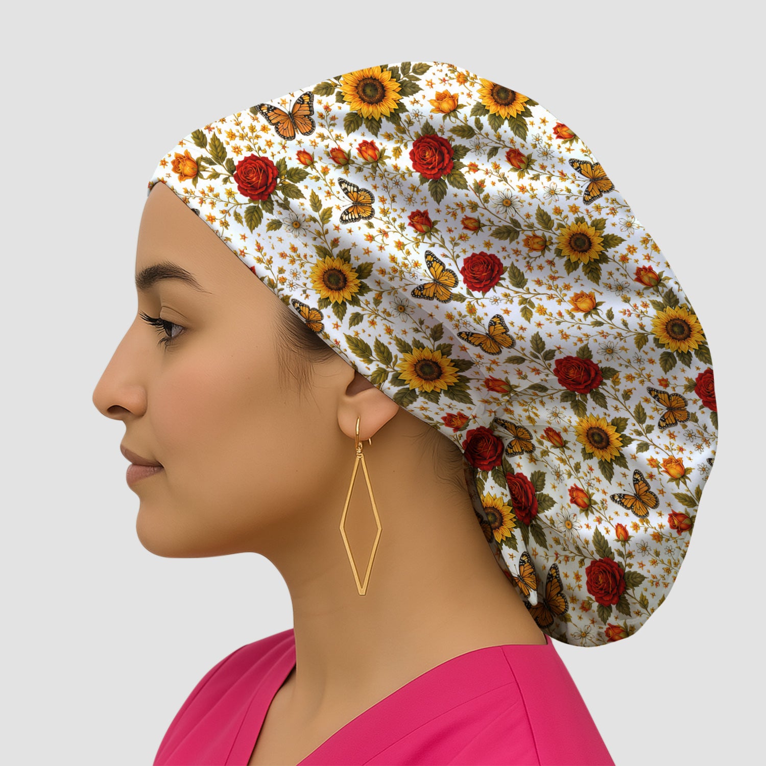 Autumn Sunflower Rose Butterfly Pattern Scrub Cap, Surgical Caps for Doctors