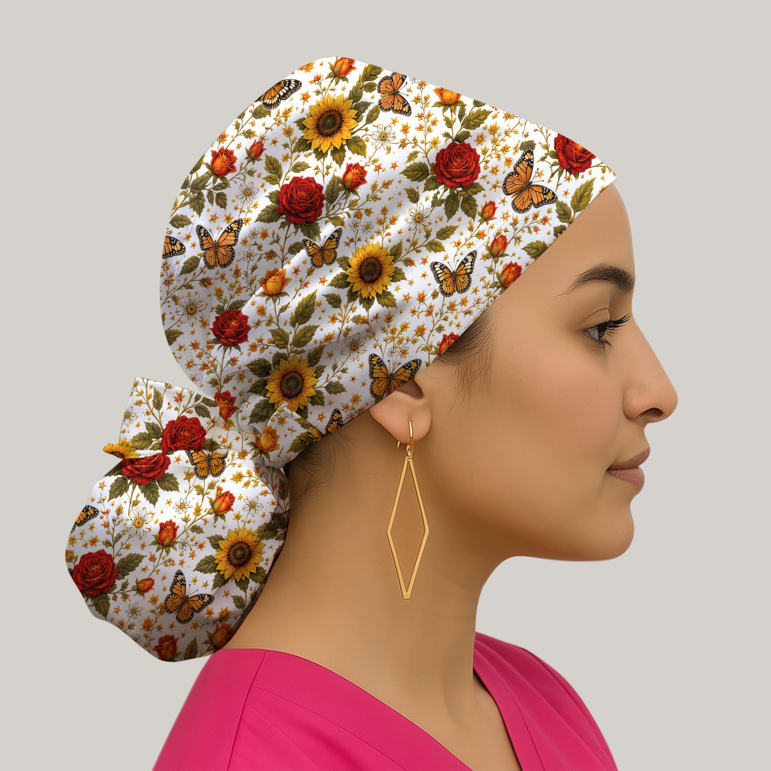 Autumn Sunflower Rose Butterfly Pattern Scrub Cap, Surgical Caps for Doctors