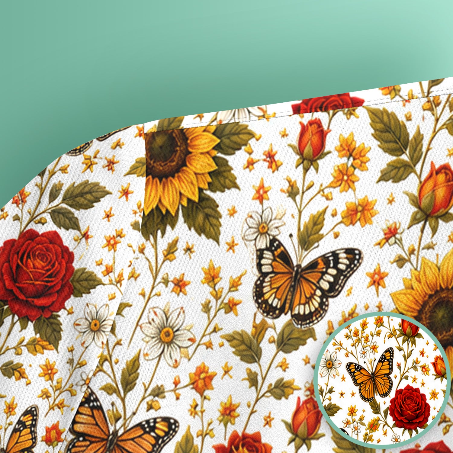 Autumn Sunflower Rose Butterfly Pattern Scrub Top, Comfortable Scrubs for Nurses