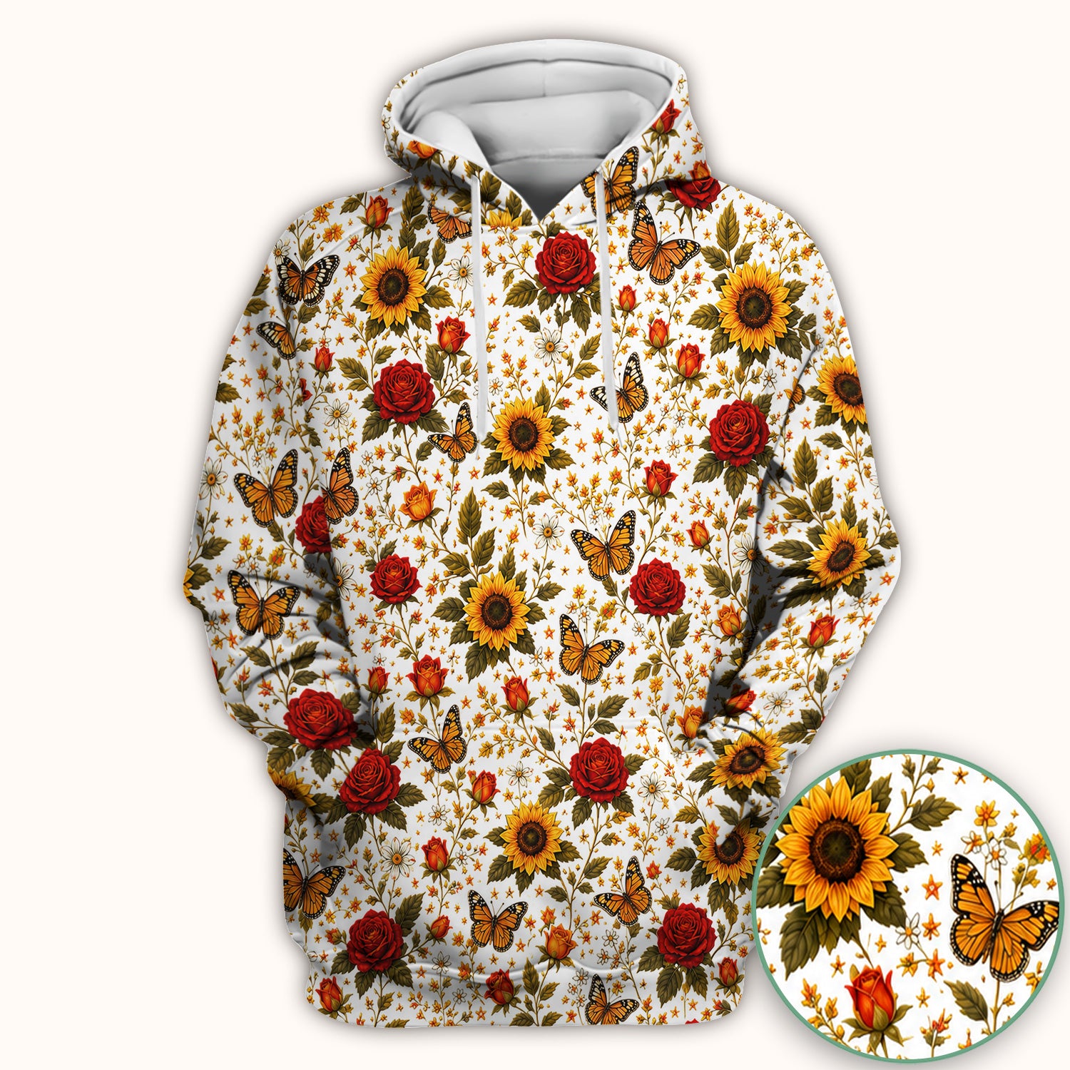 Autumn Sunflower Rose Butterfly Pattern Scrub Top, Comfortable Scrubs for Nurses