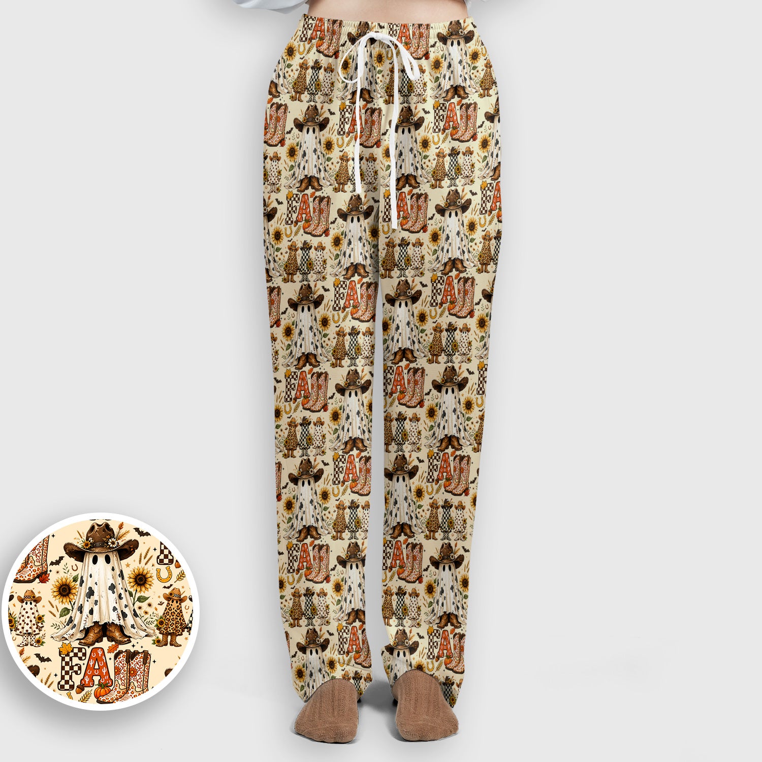 Cowboy Boots Halloween Ghost Print Scrub Set, Scrub Pants and V Neck Top