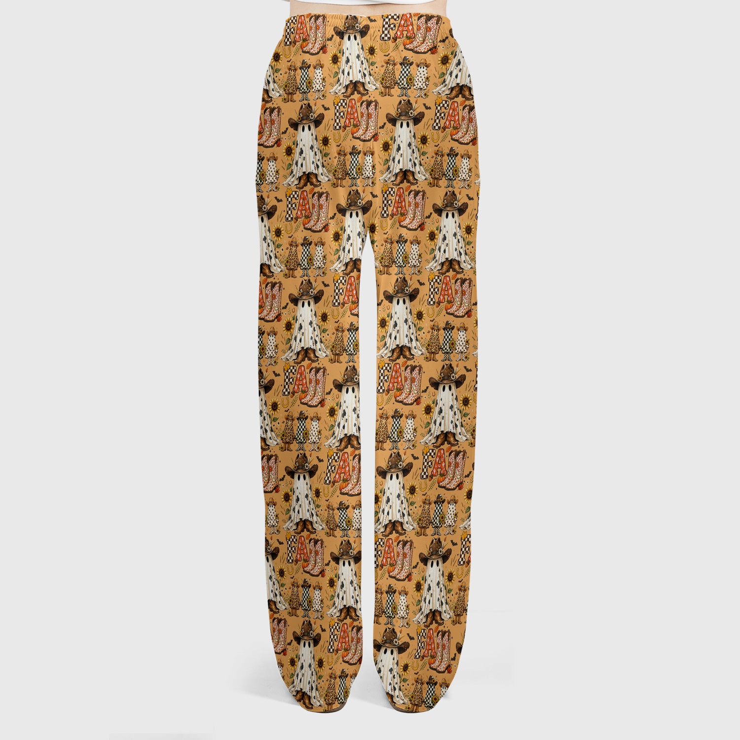 Cowboy Boots Halloween Ghost Print Scrub Set, Scrub Pants and V Neck Top