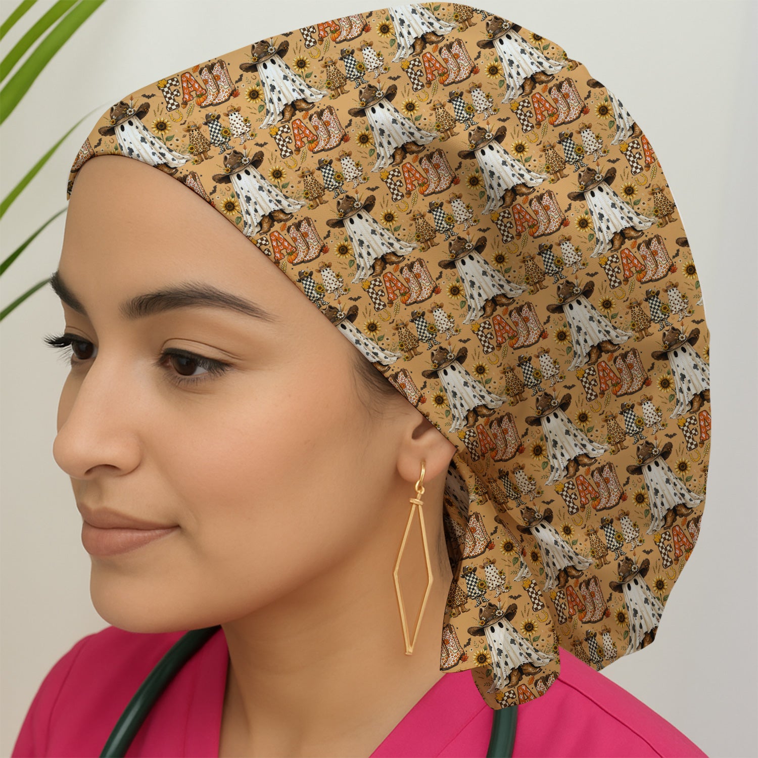 Cowboy Boots Halloween Ghost Print Scrub Cap, Surgical Caps for Doctors
