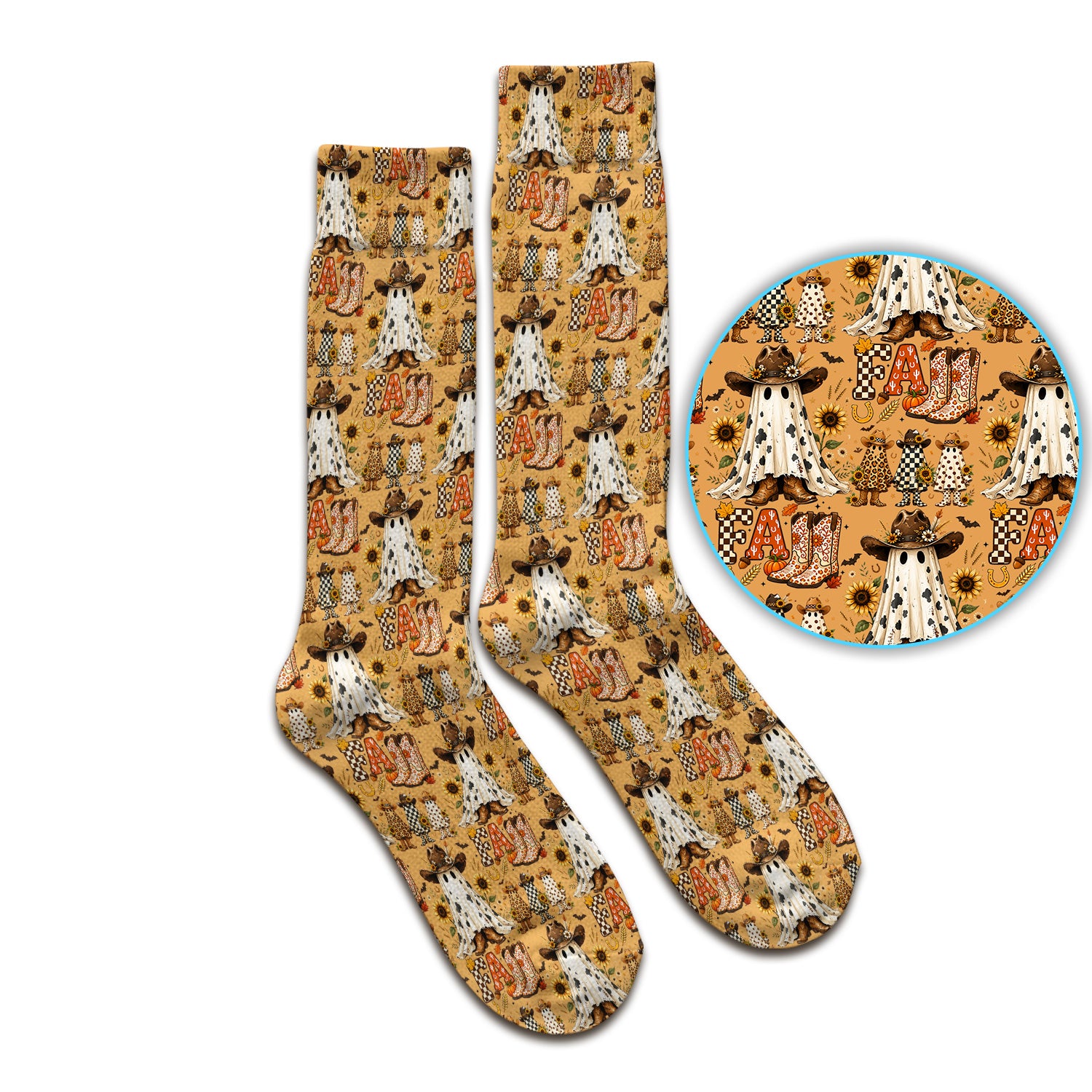 Cowboy Boots Halloween Ghost Print Socks, Adult Socks for Men and Women