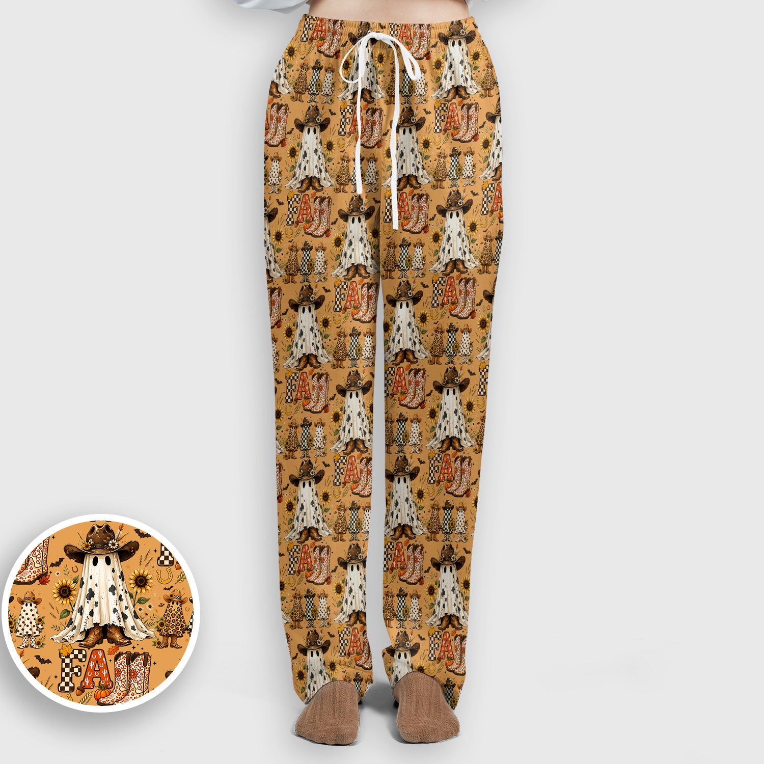 Cowboy Boots Halloween Ghost Print Scrub Set, Scrub Pants and V Neck Top