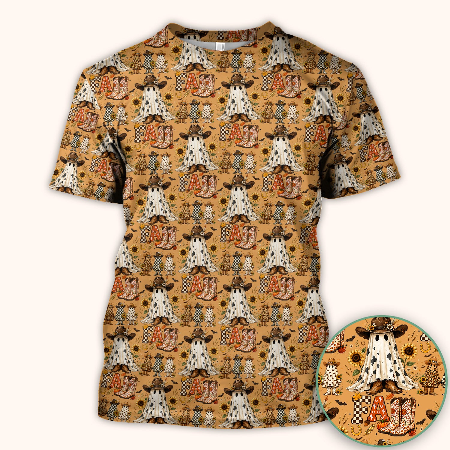 Cowboy Boots Halloween Ghost Print Scrub Top, Comfortable Scrubs for Nurses