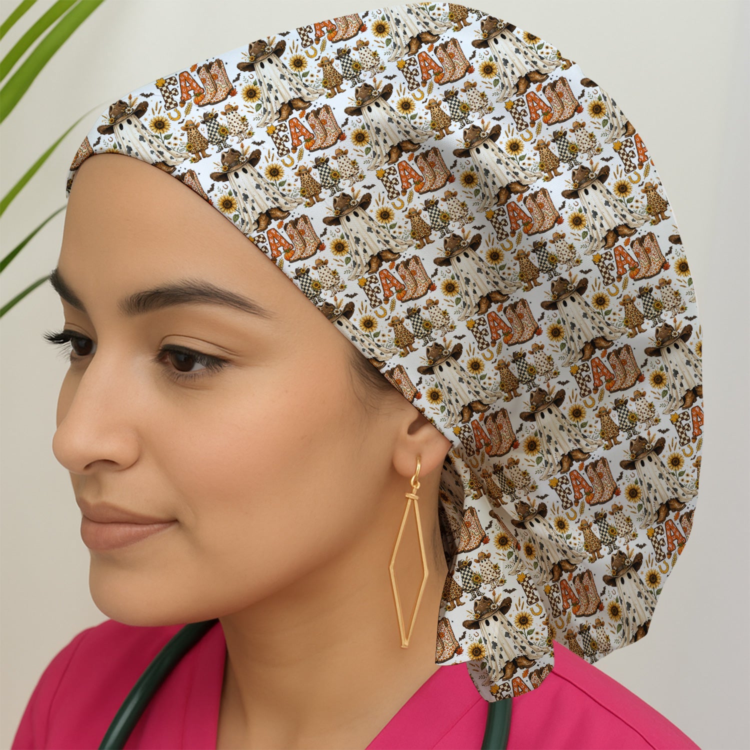 Cowboy Boots Halloween Ghost Print Scrub Cap, Surgical Caps for Doctors