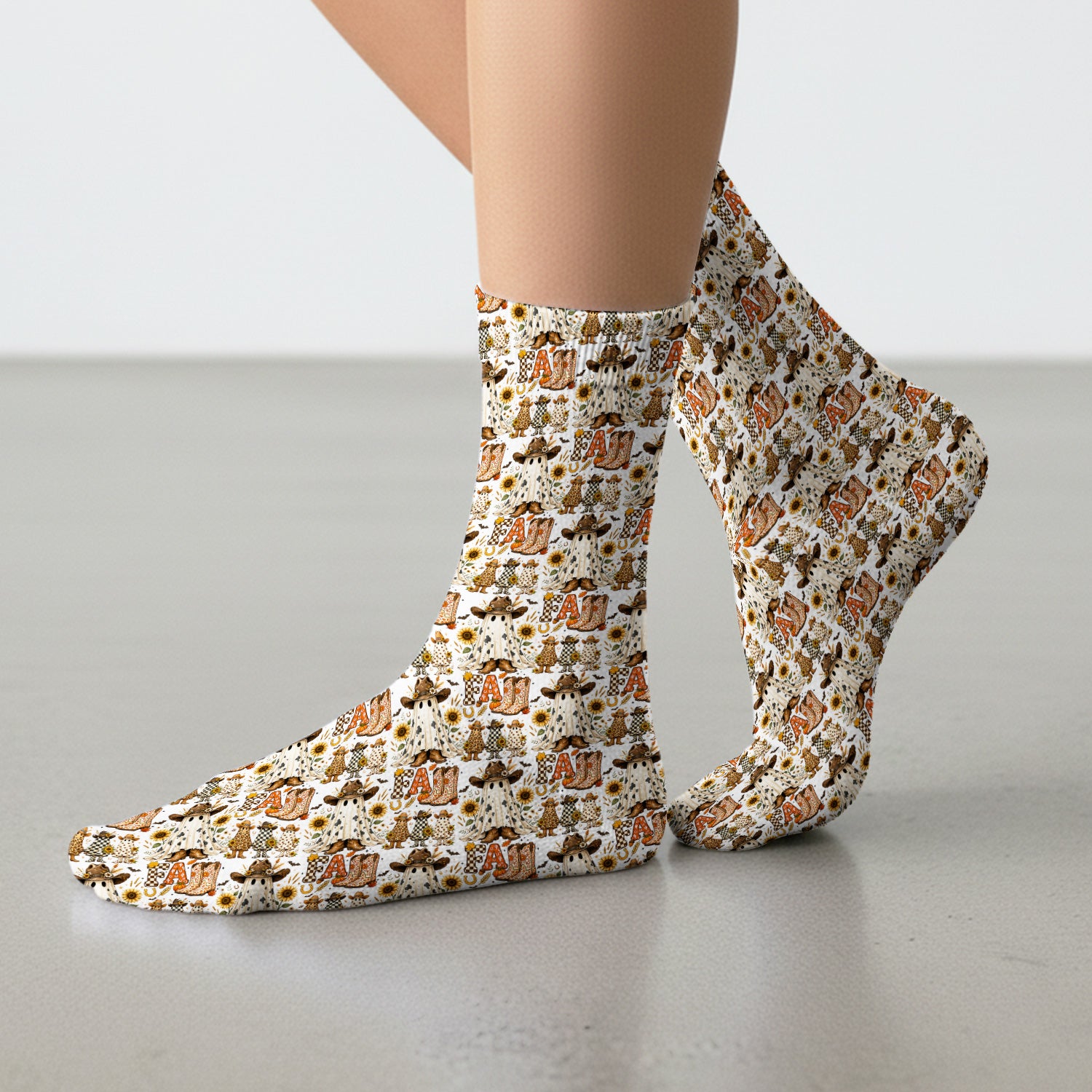 Cowboy Boots Halloween Ghost Print Socks, Adult Socks for Men and Women