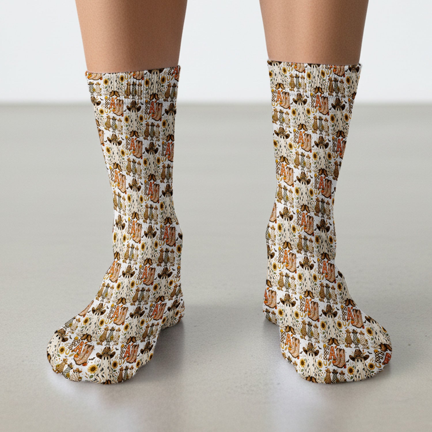 Cowboy Boots Halloween Ghost Print Socks, Adult Socks for Men and Women