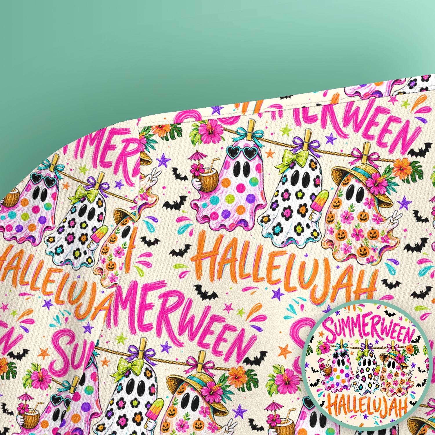 Summer Halloween Ghost Pattern Scrub Top, Comfortable Scrubs for Nurses