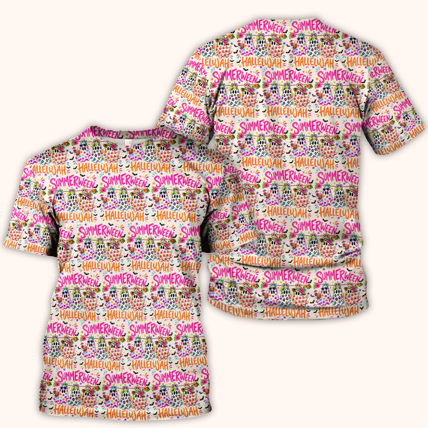 Summer Halloween Ghost Pattern Scrub Top, Comfortable Scrubs for Nurses
